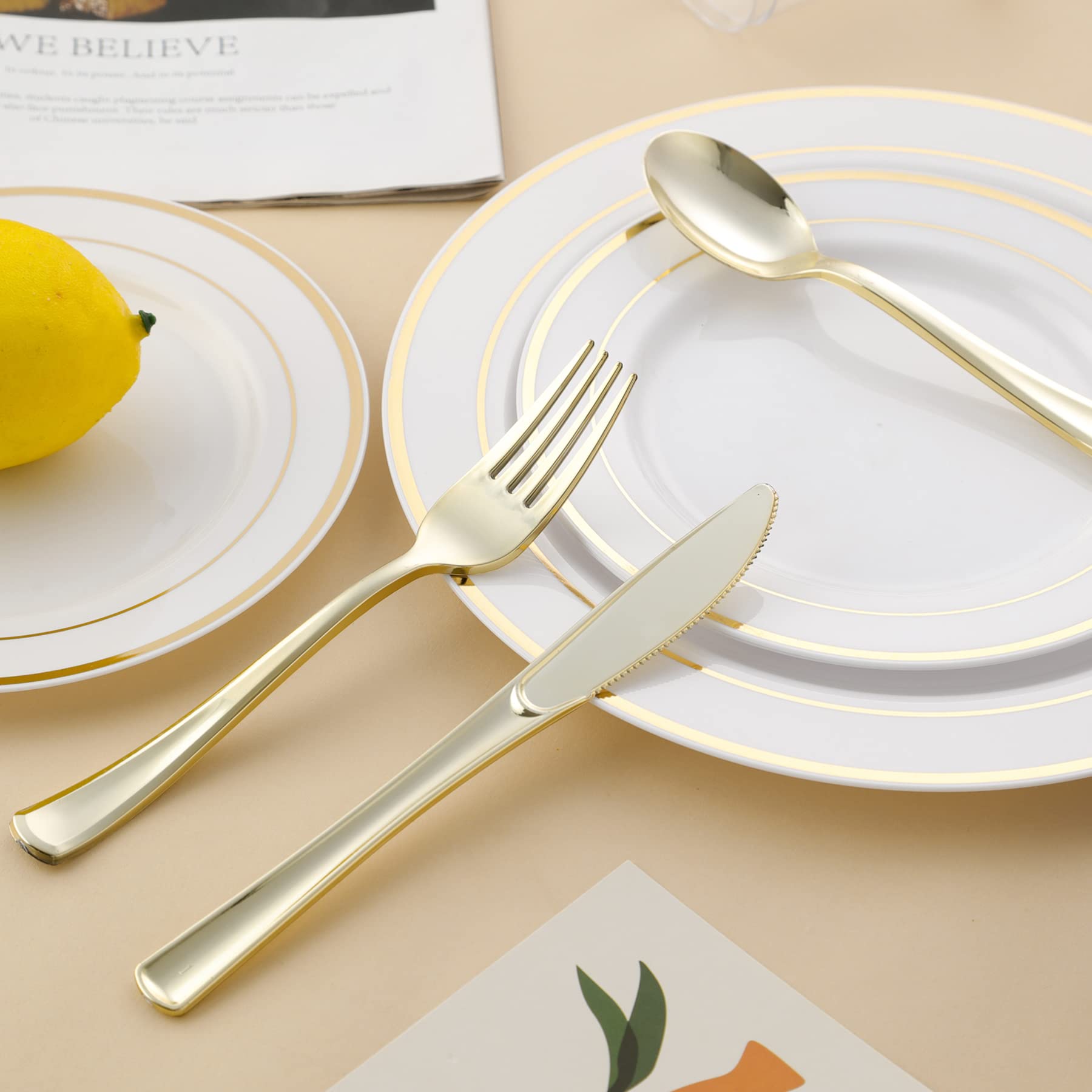 30PCS Gold Plastic Forks Disposable - Heavy Duty Solid Plastic Forks for Parties, Weddings, Formal Events - Elegant Disposable Cutlery for Catering, Picnics & Home Dining