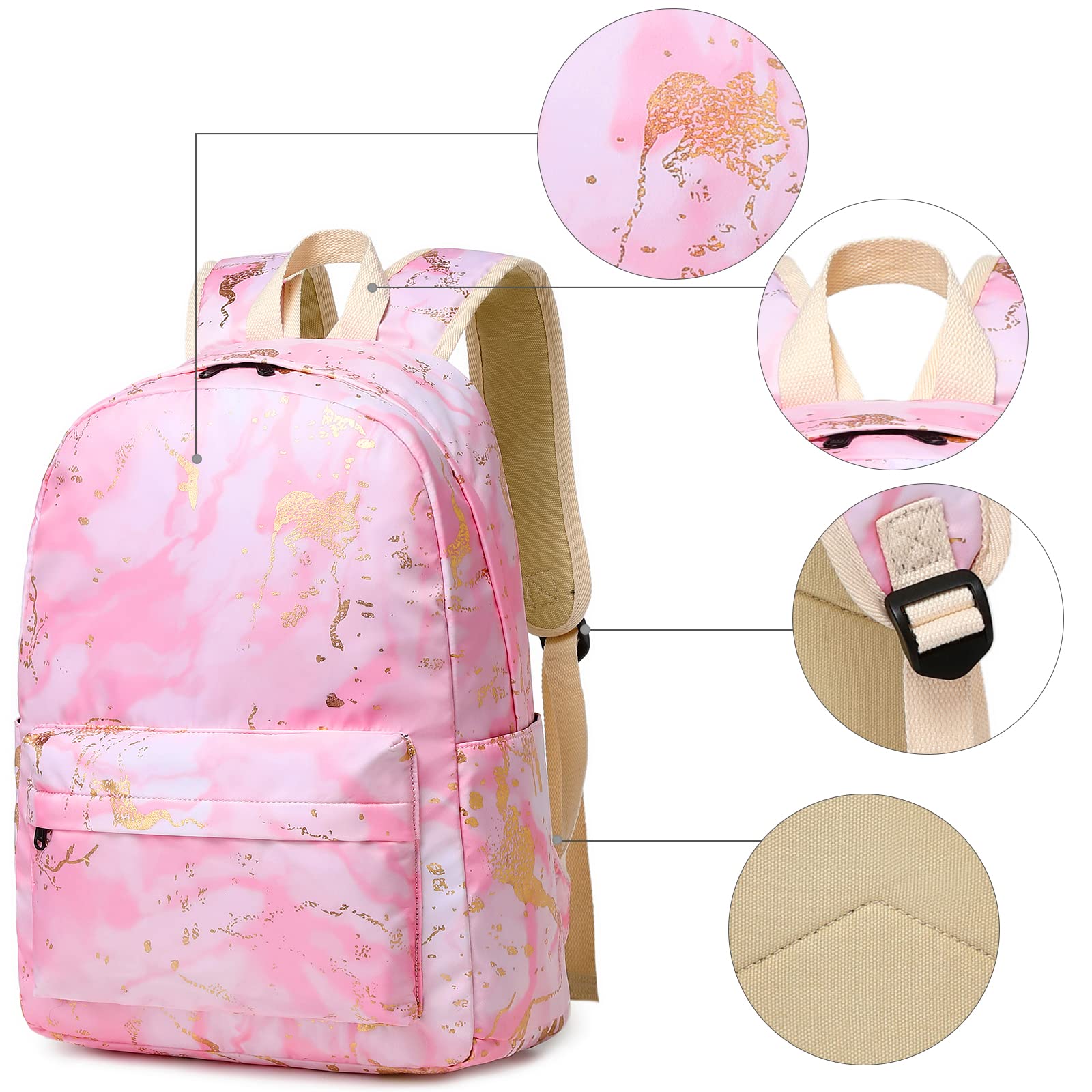 Bluboon Teen Girls Backpack Set - Pink School Bookbag with Lunch Box & Pencil Case, Lightweight Laptop Backpack for Travel, College, High School & Daily Use