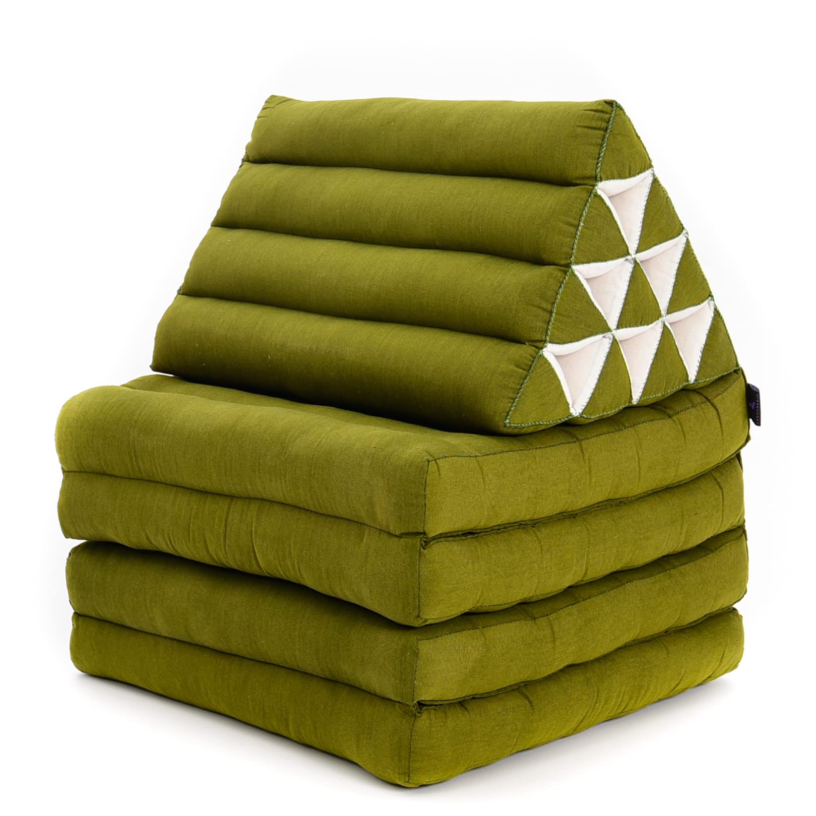 Leewadee Japanese Floor Mattress - Extra Long Thai Floor Bed with Triangle Cushion - XL Futon Mattress (89x20 Inches) - Kapok Filled Green Massage Mat for Yoga, Meditation & Relaxation at Home