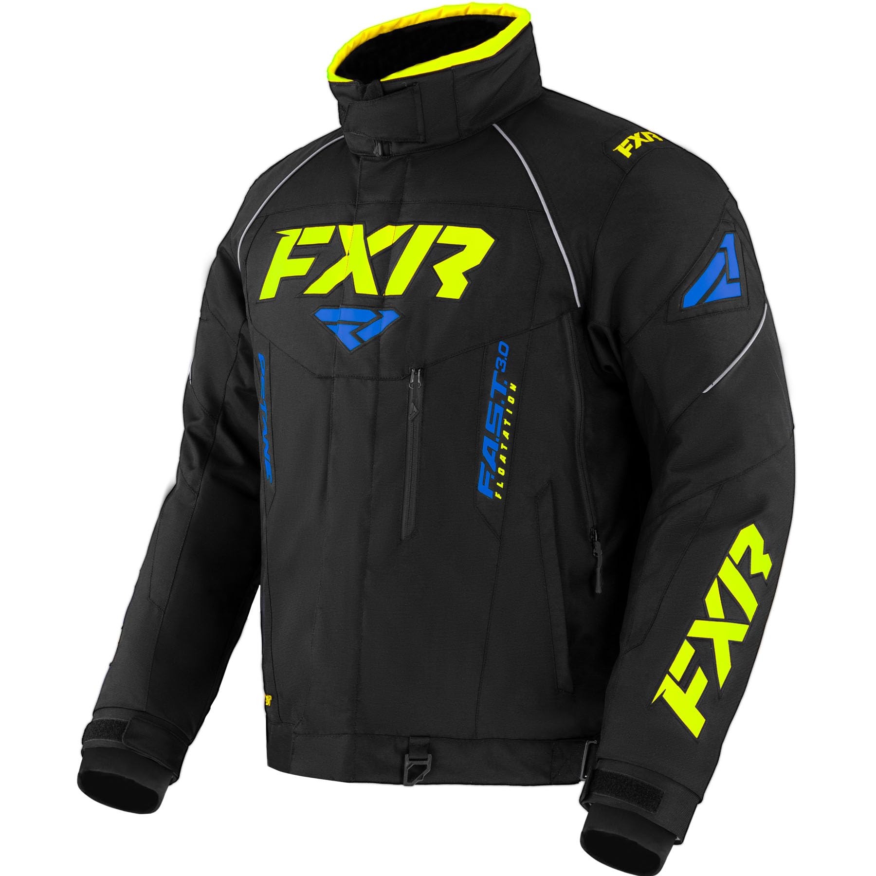 FXR Men's Octane Jacket 2025 - Waterproof Snowmobile Jacket with Hi-Vis Reflective Strips (Black/Blue/High-Visibility, 2XL) - Ideal for Winter Sports, Snowmobiling & Outdoor Adventures