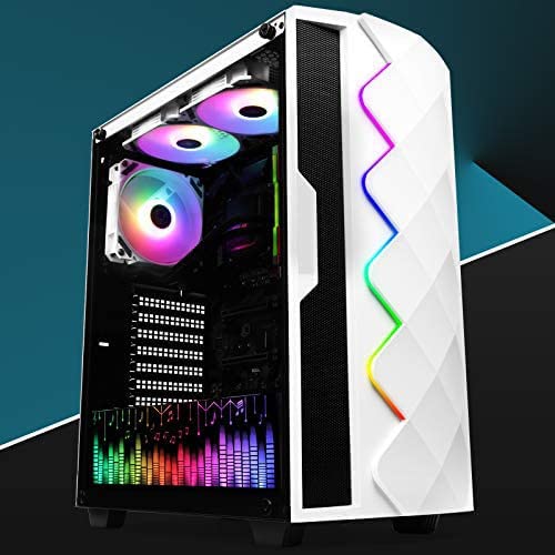 AKJ-7 Mid-Tower PC Gaming Case - Compact White Computer Chassis with 3 RGB Fans, LED Backplate & Cable Management | Water Cooling Ready | Perfect for Gaming Rigs & Streaming Setups