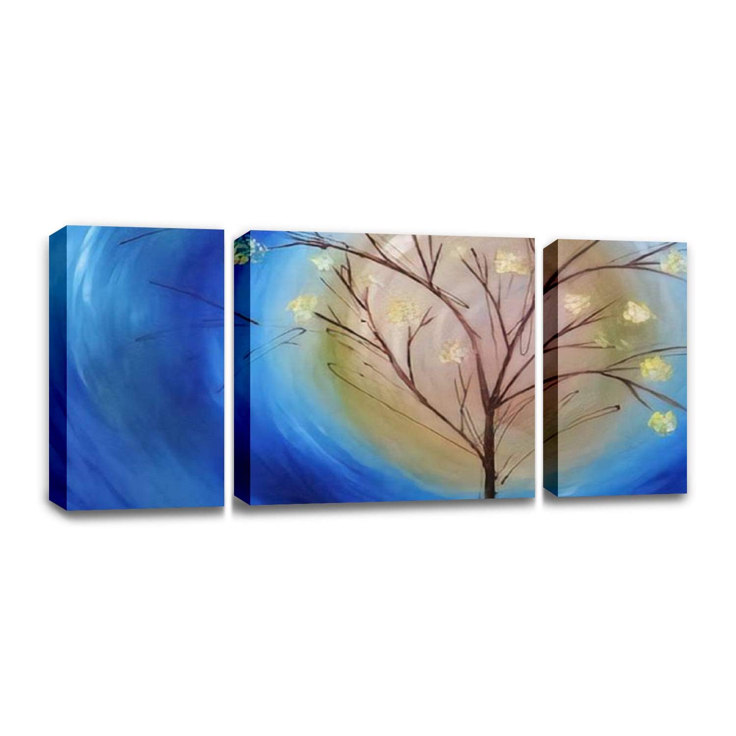 CCArtist Original Fall Tree Oil Painting on Canvas - Blue Swirling Wall Art Decor, Modern Photography Print for Living Room, Bedroom & Office