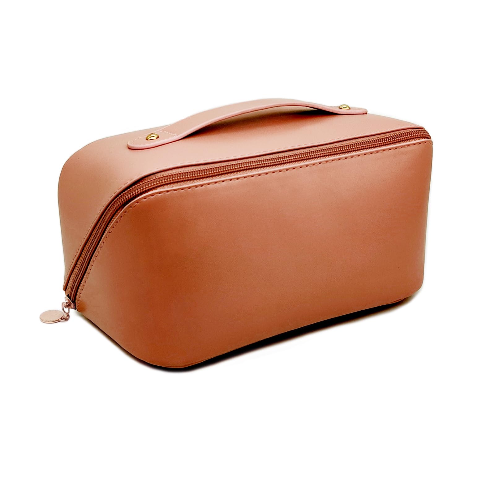 Large Makeup Bag for Travel - Spacious Cosmetic Organizer with Wide Opening, Portable Toiletry Bag for Women & Girls, Perfect Makeup Brush Storage & Gift Idea (Brown) - Ideal for Vacations, Gym, Business Trips & Daily Use