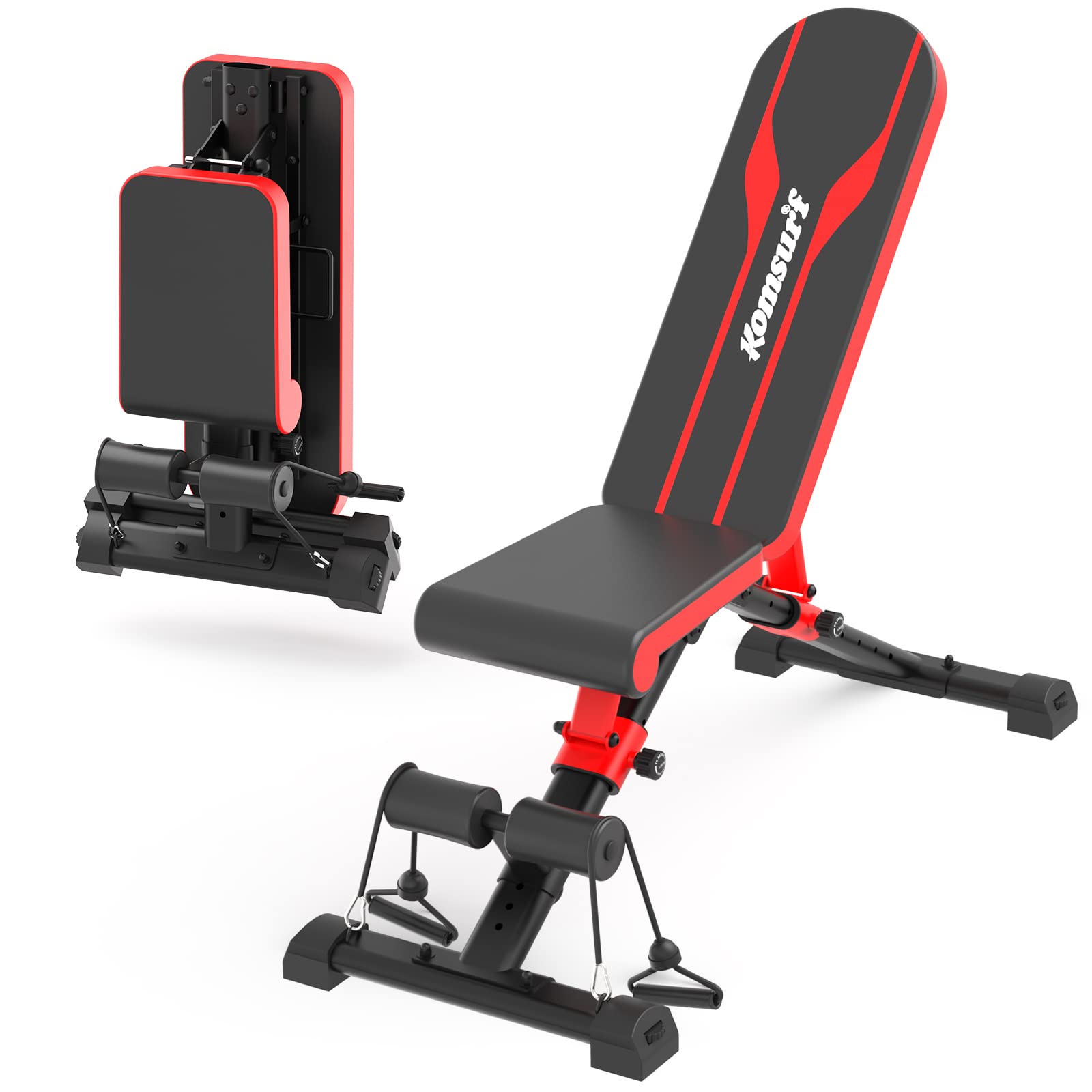 KOMSURF Adjustable Weight Bench for Home Gym - Foldable Workout Bench Press for Strength Training & Full Body Exercise | Perfect for Home Fitness, Bodybuilding & Strength Training Routines