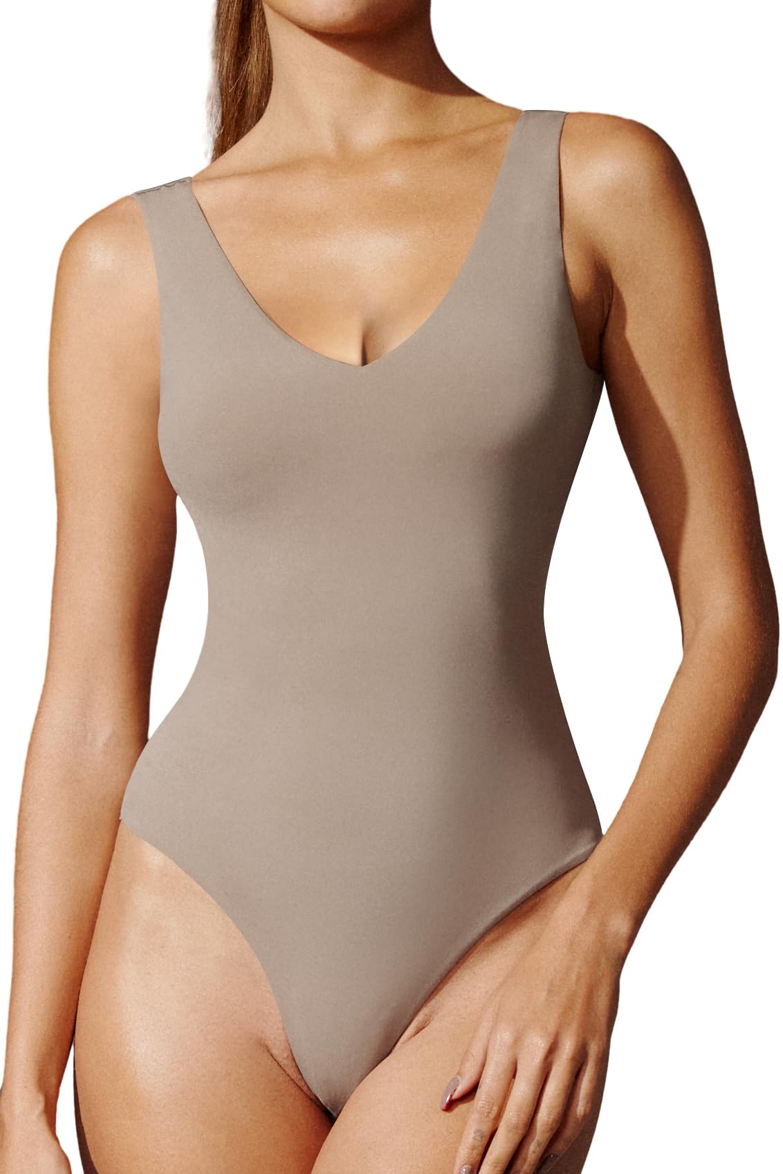 IUGA Women's Tummy Control V-Neck Backless Bodysuit - Sleeveless Tank Top for Shapewear & Layering | Perfect for Workout, Clubwear & Everyday Fashion
