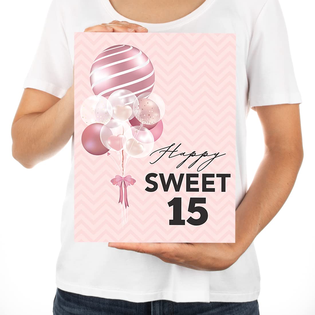 Jumbo Happy Birthday Card for 15th Birthday - Sweet Fifteen Balloon Design Greeting Card with Envelope (8.5