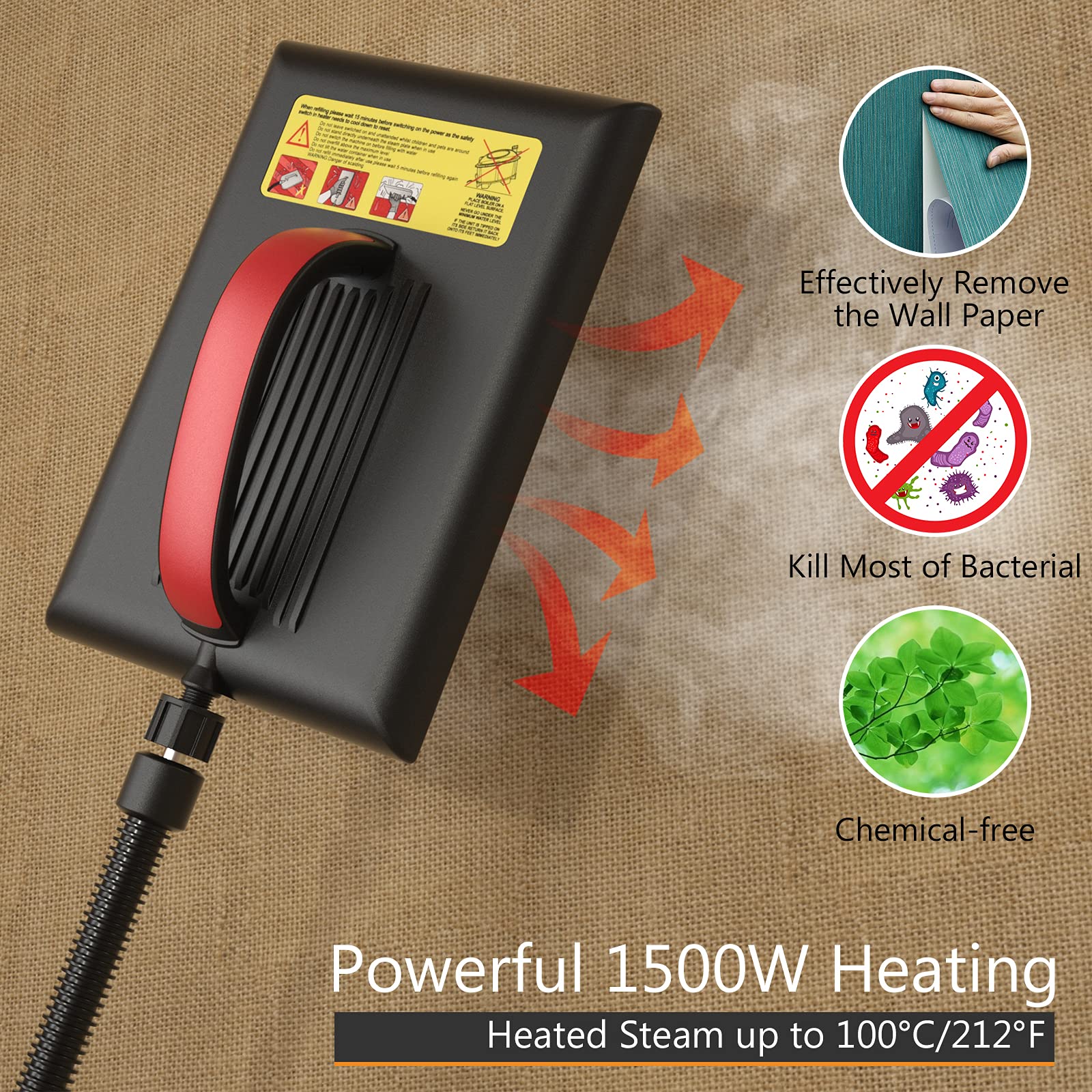 Goplus Wallpaper Steamer - Chemical-Free Wallpaper Remover with 10FT Hose & Large Steam Plate - Perfect for Home Renovation, DIY Projects, and Wallpaper Removal