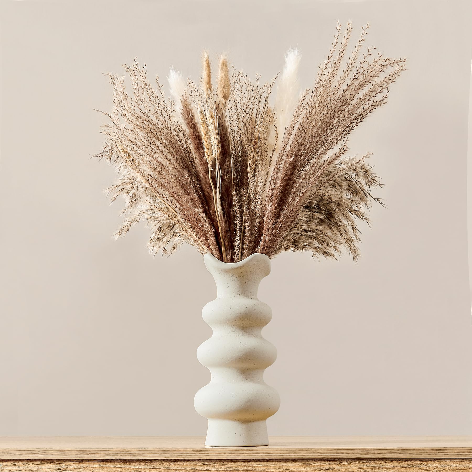 Modern White Ceramic Vase 8.3 Inch - Minimalist Boho Home Decor for Pampas Grass, Dried Flowers & Centerpieces | Aesthetic Cream Vase for Living Room, Bedroom & Wedding Decor