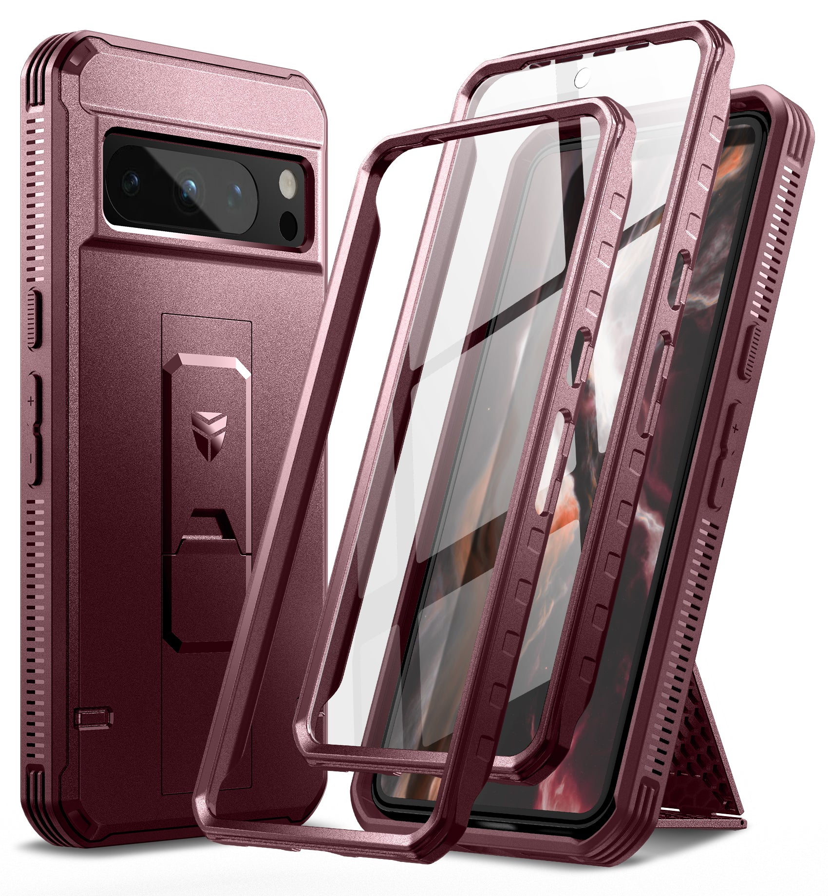 Dexnor Rugged Case for Google Pixel 8 Pro with 2 Pack Screen Protectors, Heavy Duty Shockproof Bumper Cover with Kickstand - Perfect for Outdoor Activities, Work, and Daily Protection
