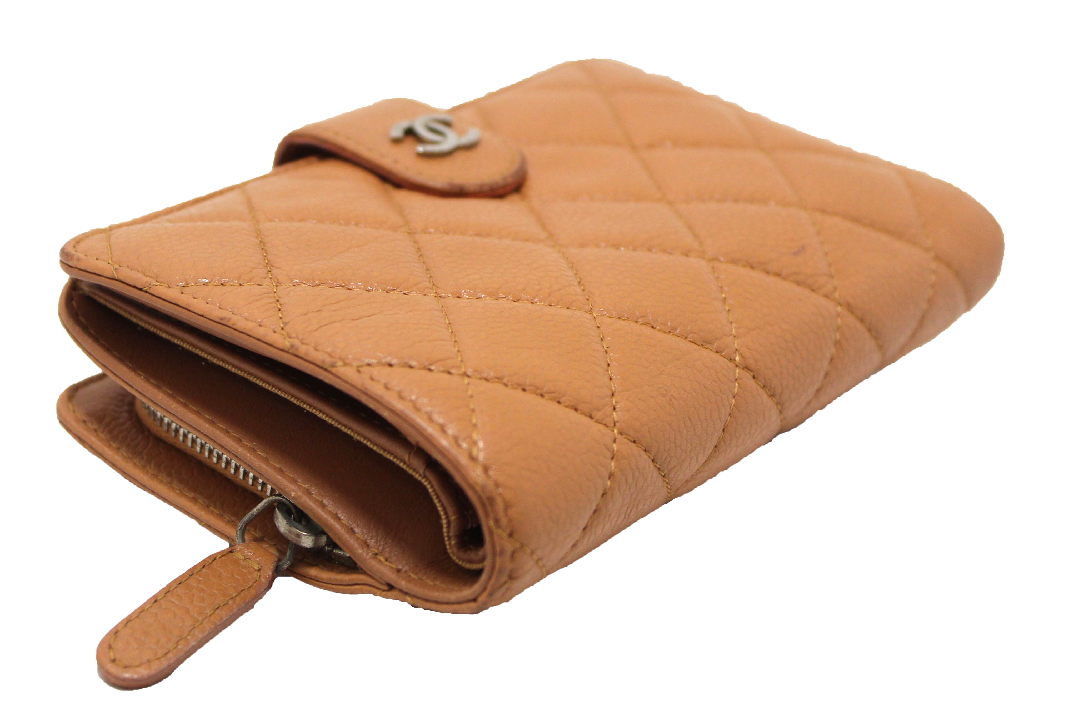 Authentic Chanel Vintage Brown Quilted Caviar Leather Bifold Wallet for Women - Luxury Designer Handmade Purse with Credit Card Slots - Perfect for Everyday Use, Gift Giving & Special Occasions