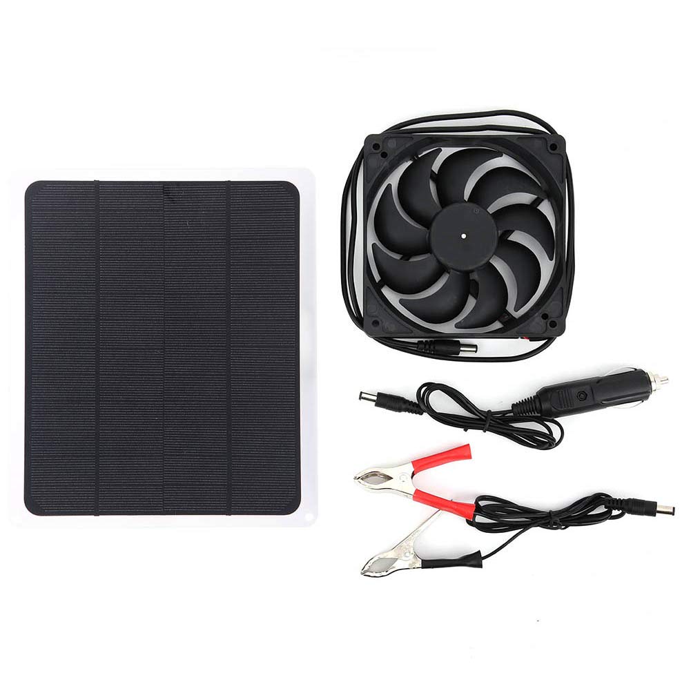 10W 12V Solar Panel Fan Kit - USB Powered Outdoor Cooling Fan with Battery Charging, Portable Mini Fan for Greenhouse, Pet House, Tree House - Perfect for Camping, Patio, and Off-Grid Cooling