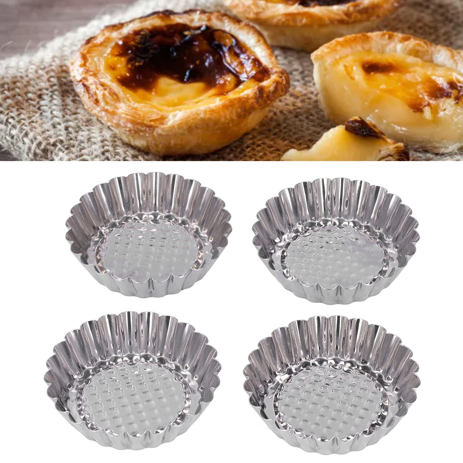 12-Piece Stainless Steel Egg Tart Mold Set - Non-Stick Round Cake & Cupcake Baking Pans for Home Kitchen, Dessert Shop - Perfect for Making Egg Tarts, Muffins, Mini Pies & More