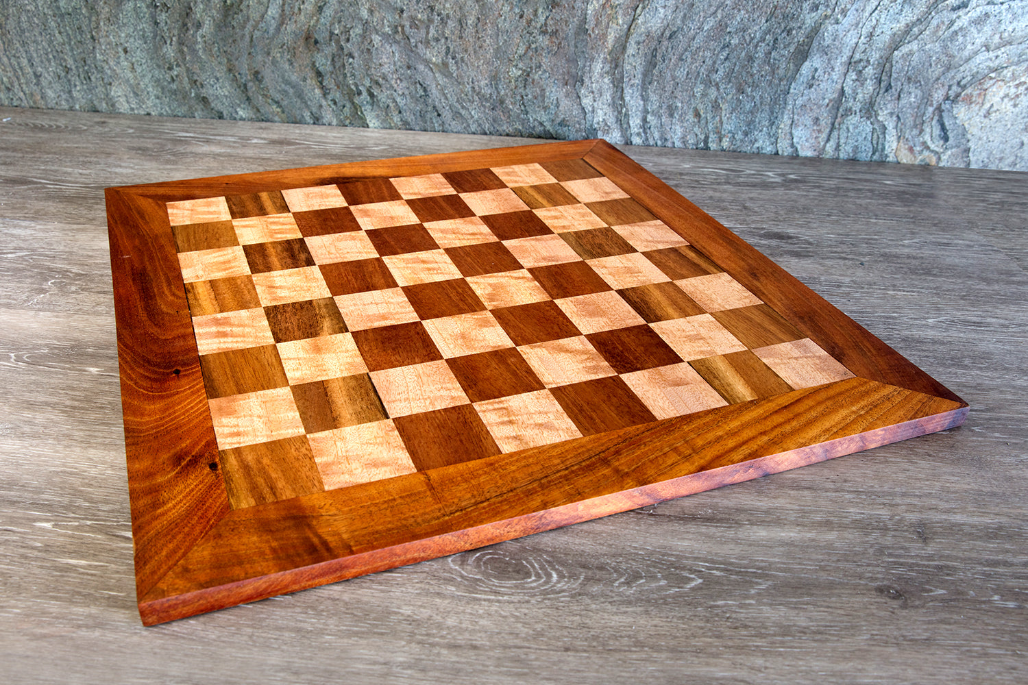 Premium Koa Wood Mango Chess and Checkers Game Board Set - Handcrafted Hawaiian Hardwood for Indoor Family Game Nights and Travel Entertainment
