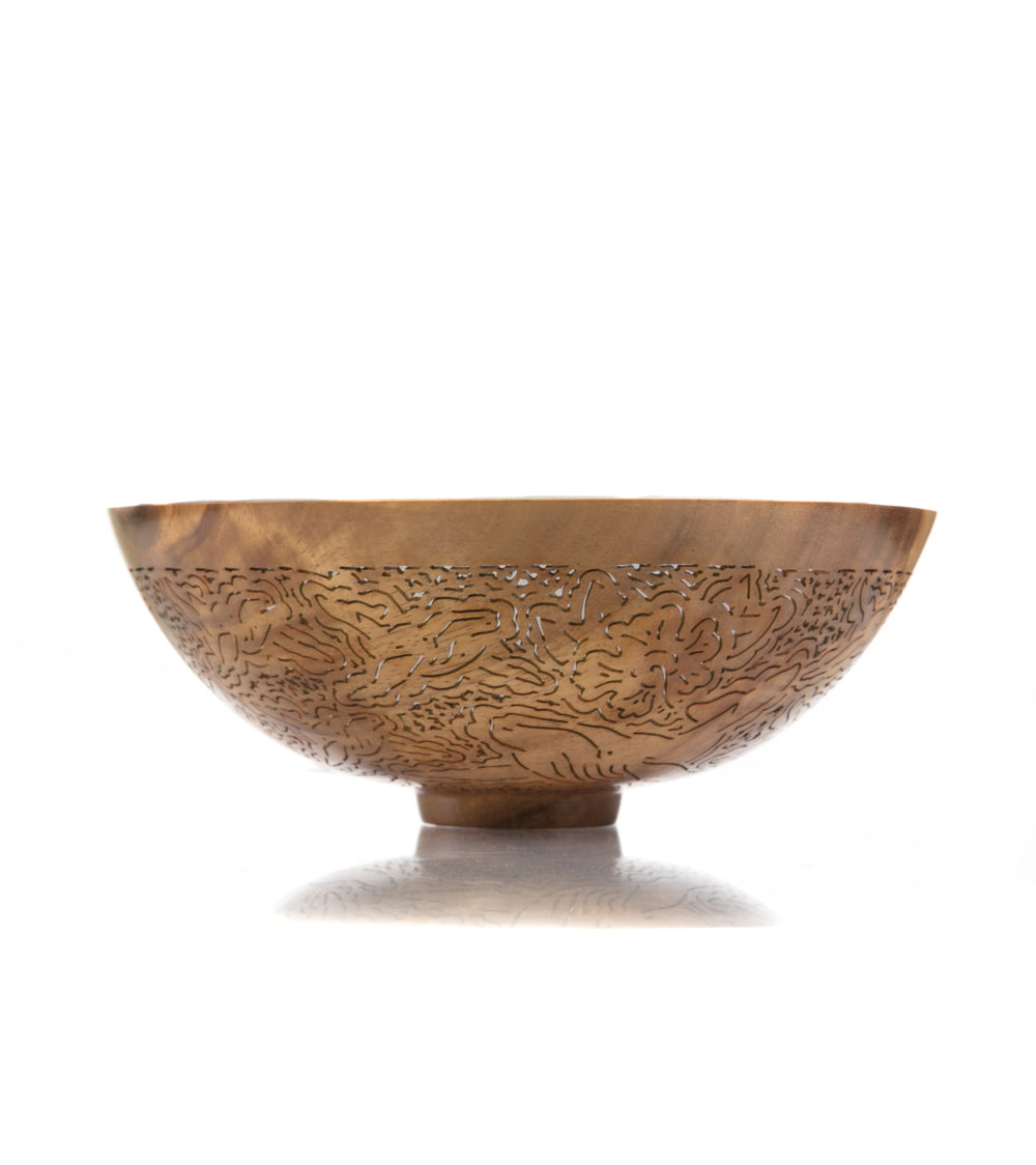 Handcrafted Pierced Koa Wood Bowl with Whale Design - Hawaiian Artisan Home Decor by Patrick & Peggy Bookey - Perfect for Wall Display, Table Centerpiece, or Gift Giving