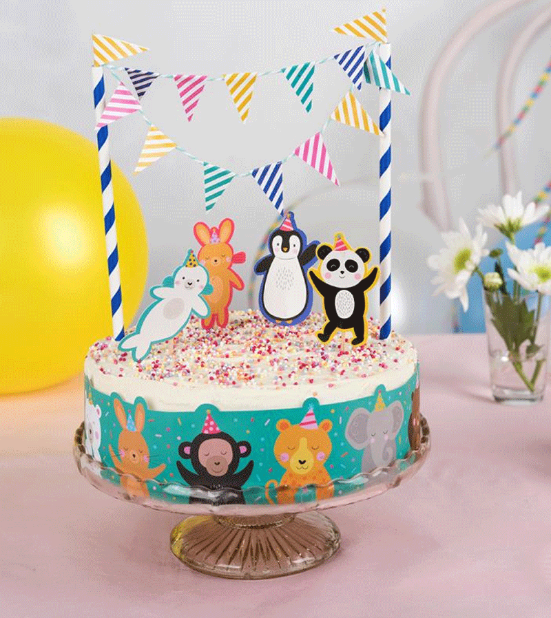 Party Animals Cake Bunting Kit - Colorful Birthday Party Decorations for Kids & Baby Showers - Perfect for Cakes, Cupcakes & Dessert Tables