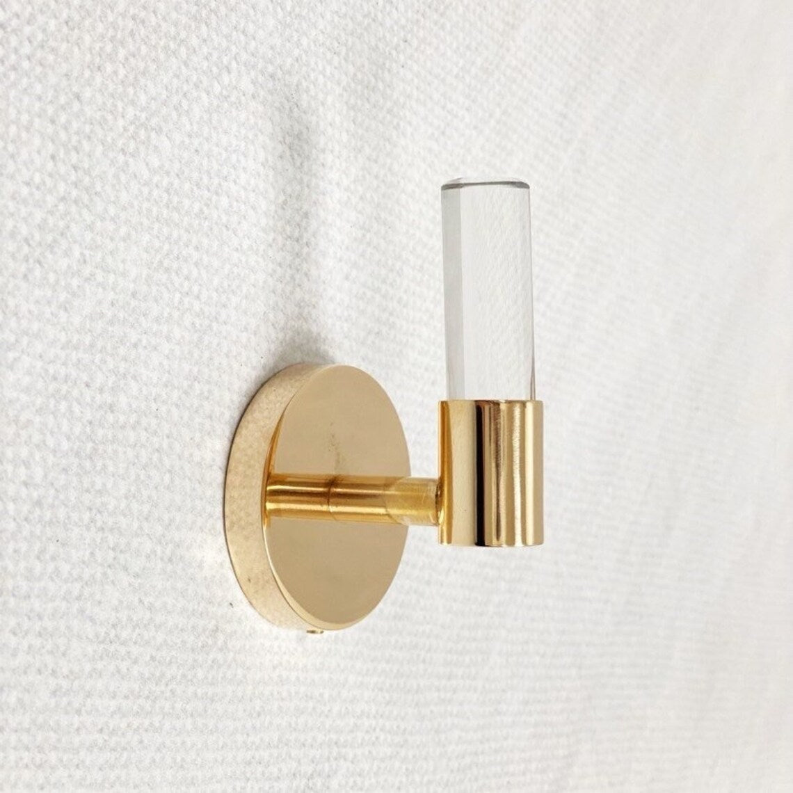 Unlacquered Polished Brass Lauren Lucite Wall T-Shaped Hook - Vintage Style Coat Hanger for Entryway, Bathroom & Bedroom Organization