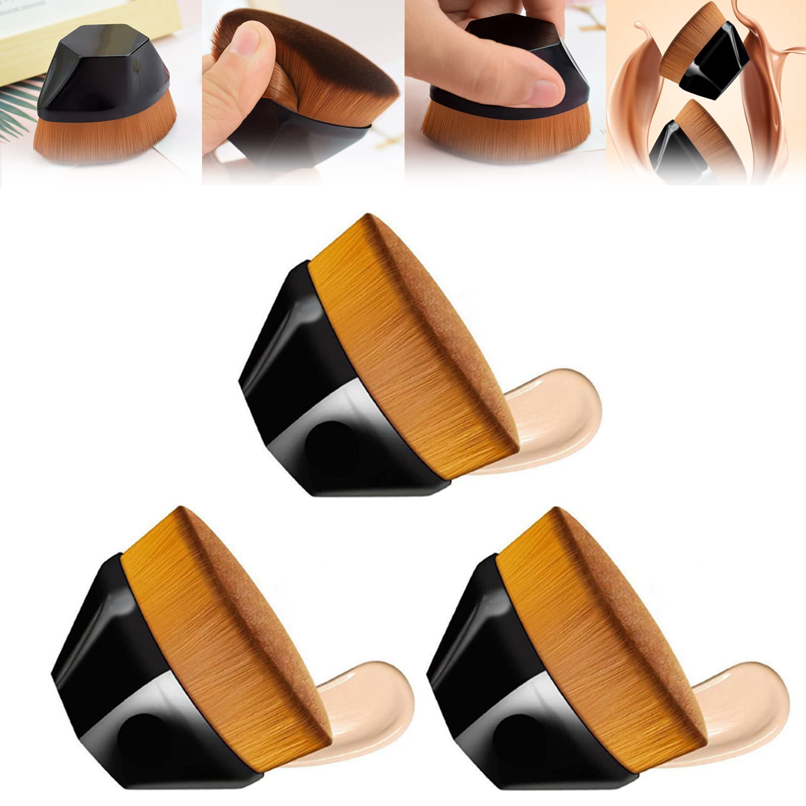 Premium Flat Top Kabuki Foundation Brush Set - 3 Pcs Professional Makeup Brushes for Liquid & Powder Foundation with Travel Case | Ideal for Flawless Airbrush Finish & Everyday Makeup Application