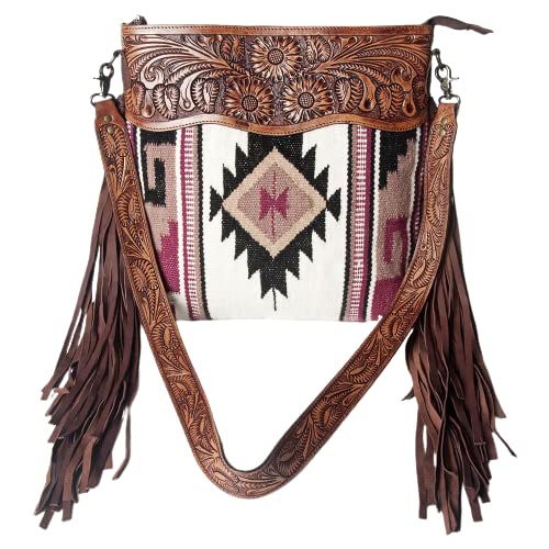 American Darling Women's Concealed Carry Crossbody Purse - Hand Carved Leather Fringe Western Handbag for CCW | Perfect for Everyday Carry, Travel & Western Fashion Outfits