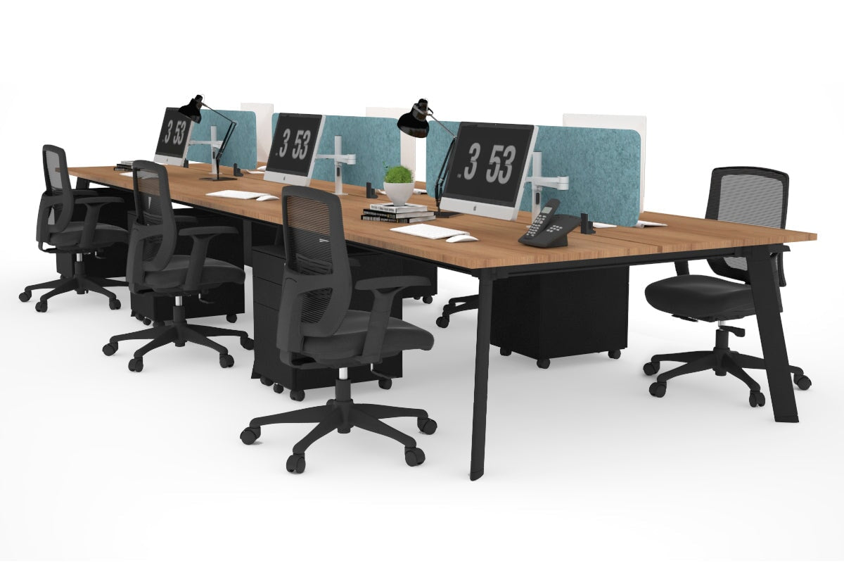 6-Person Workstation with Black Frame - 1400L x 700W Office Desk for Team Collaboration & Open Workspaces