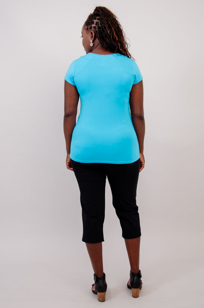 Brenda Tee - Soft Bamboo Fabric Women's T-Shirt in Turquoise | Eco-Friendly Casual Wear for Summer & Travel | Final Sale