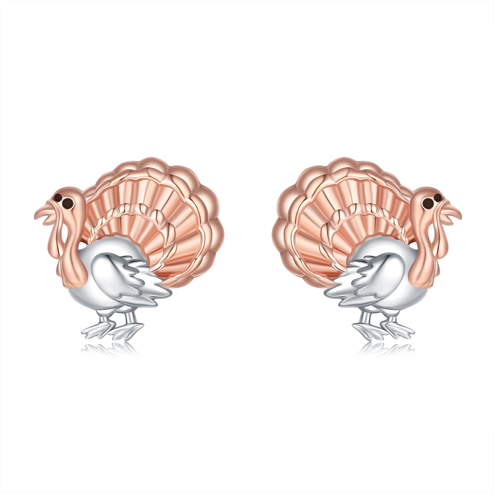 925 Sterling Silver Thanksgiving Turkey Earrings for Women | Rose Gold Stud Earrings | Hypoallergenic Jewelry | Perfect for Holiday Parties, Family Gatherings & Festive Outfits