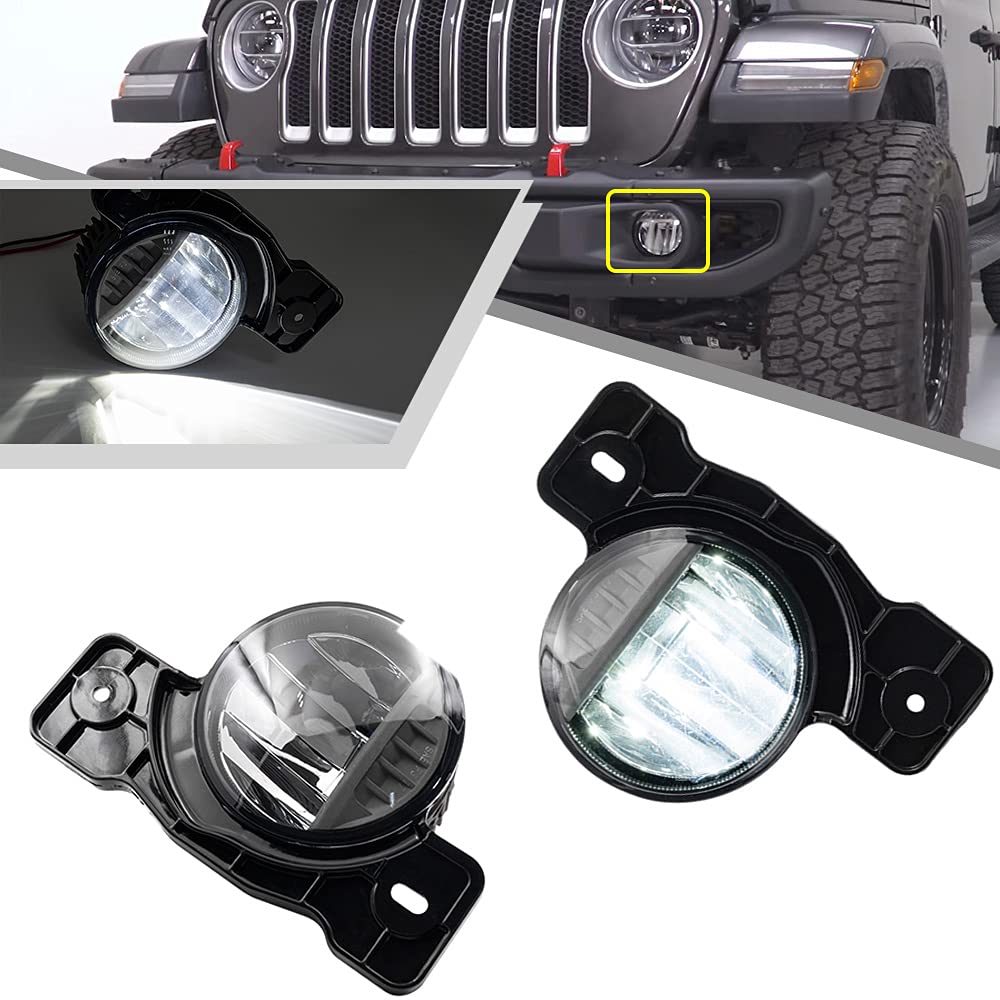 2Pcs LED Fog Lights for Jeep Wrangler JK JL & Gladiator JT - OEM Replacement Fog Lamps - Bright White 6000K - Waterproof & Durable - Perfect for Off-Roading, Night Driving & Foggy Conditions