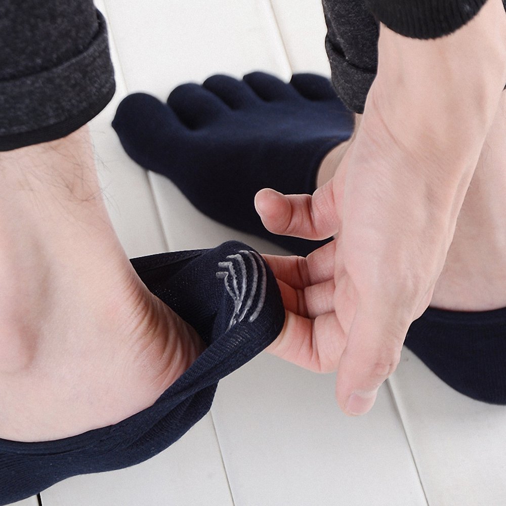 **CaiDieNu Men's Toe Socks - 4 Pairs Cotton Five Finger Low Cut Running Socks for UK 6-12 (Black & Grey) - Breathable & Comfortable for Sports, Yoga & Daily Wear**