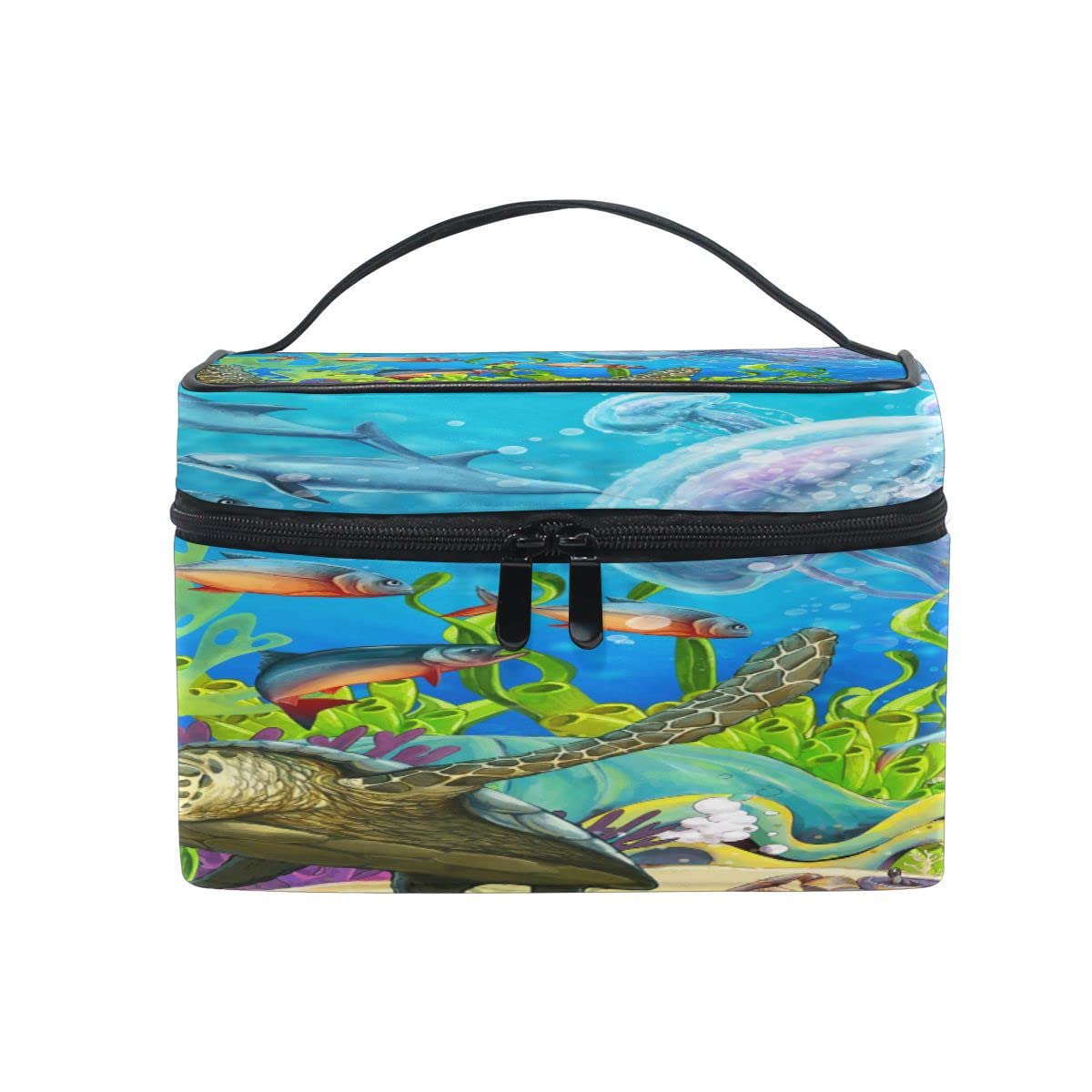 Waterproof Coral Reef Sea Animals Cosmetic Bag for Travel - Makeup Train Case & Storage Organizer - Perfect for Beach Trips, Vacations & Daily Use