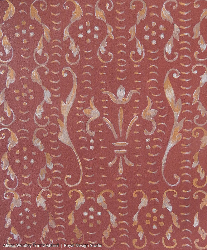 Trinita Alison Woolley Damask Wall Stencil - Reusable DIY Painting Template for Home Decor, Bedroom & Living Room Accent Walls