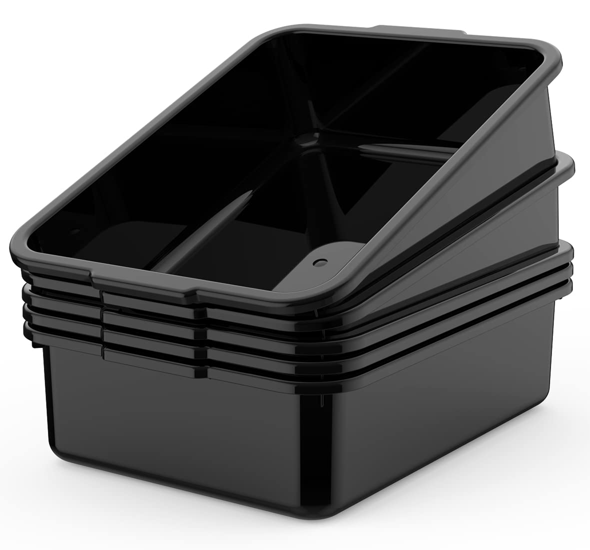 5-Pack Heavy Duty Black Plastic Bus Tubs with Handles - 8 Liter Commercial Storage Containers & Wash Basins for Restaurant, Kitchen, and Industrial Use