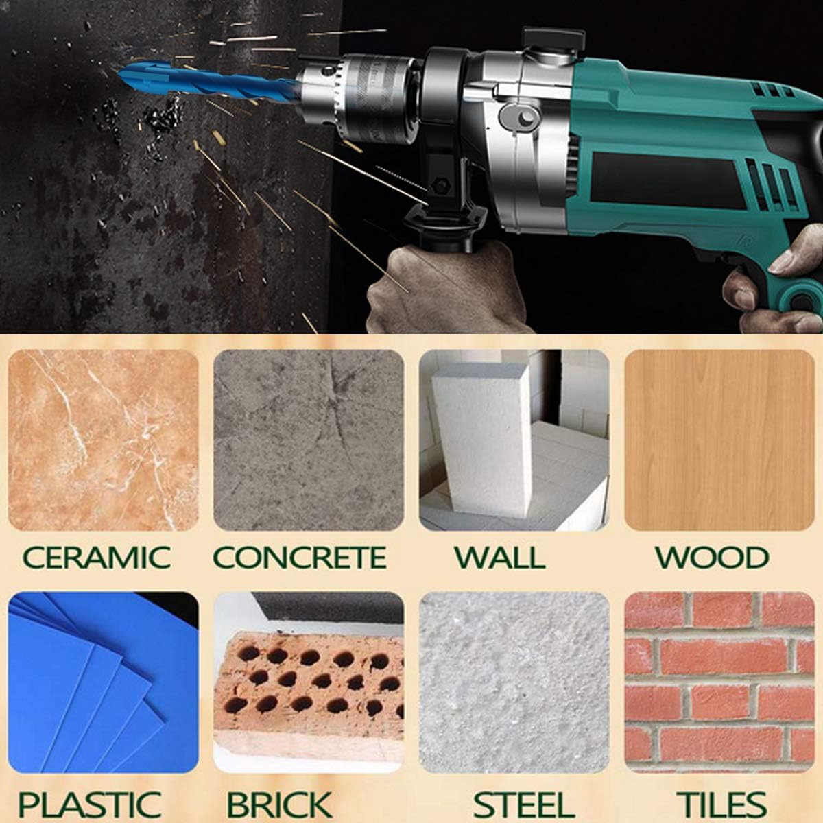 10-Piece Masonry Drill Bit Set - Carbide Tipped Concrete Drill Bits for Tile, Brick, Cement & Wood (3/16” to 1/2”) - Perfect for DIY Home Renovation & Construction Projects