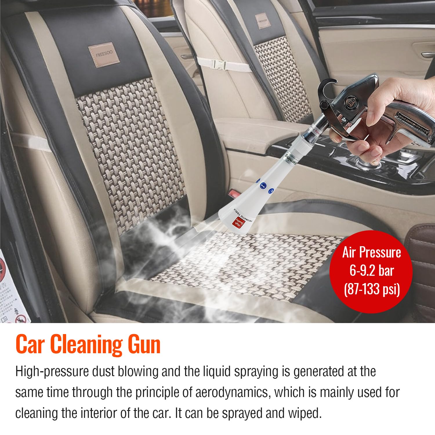 **Aluminum Car Cleaning Gun with Tapered Nozzle - High-Pressure Air Blower for Car Detailing, Dust Removal, and Drying - Perfect for Cars, Velvet, Furniture, and Carpets - Ideal for Auto Shops, Home Cleaning & DIY Projects**