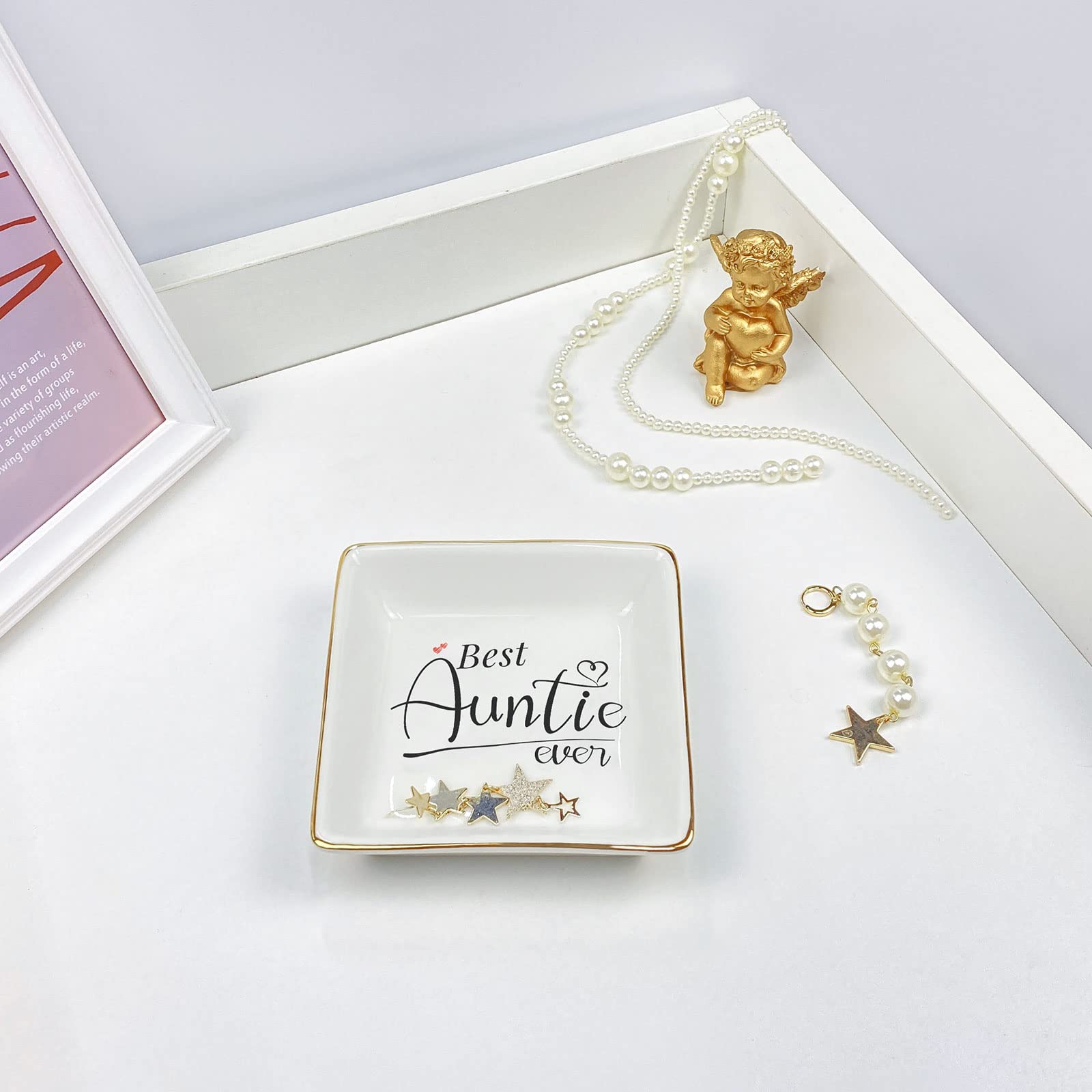 Best Aunt Ever Jewelry Dish Trinket Tray - Unique Gifts for Women, Niece & Nephew - Perfect for Birthday, Valentine's Day, Thanksgiving & Christmas - Elegant Home Decor & Jewelry Organizer for Special Occasions