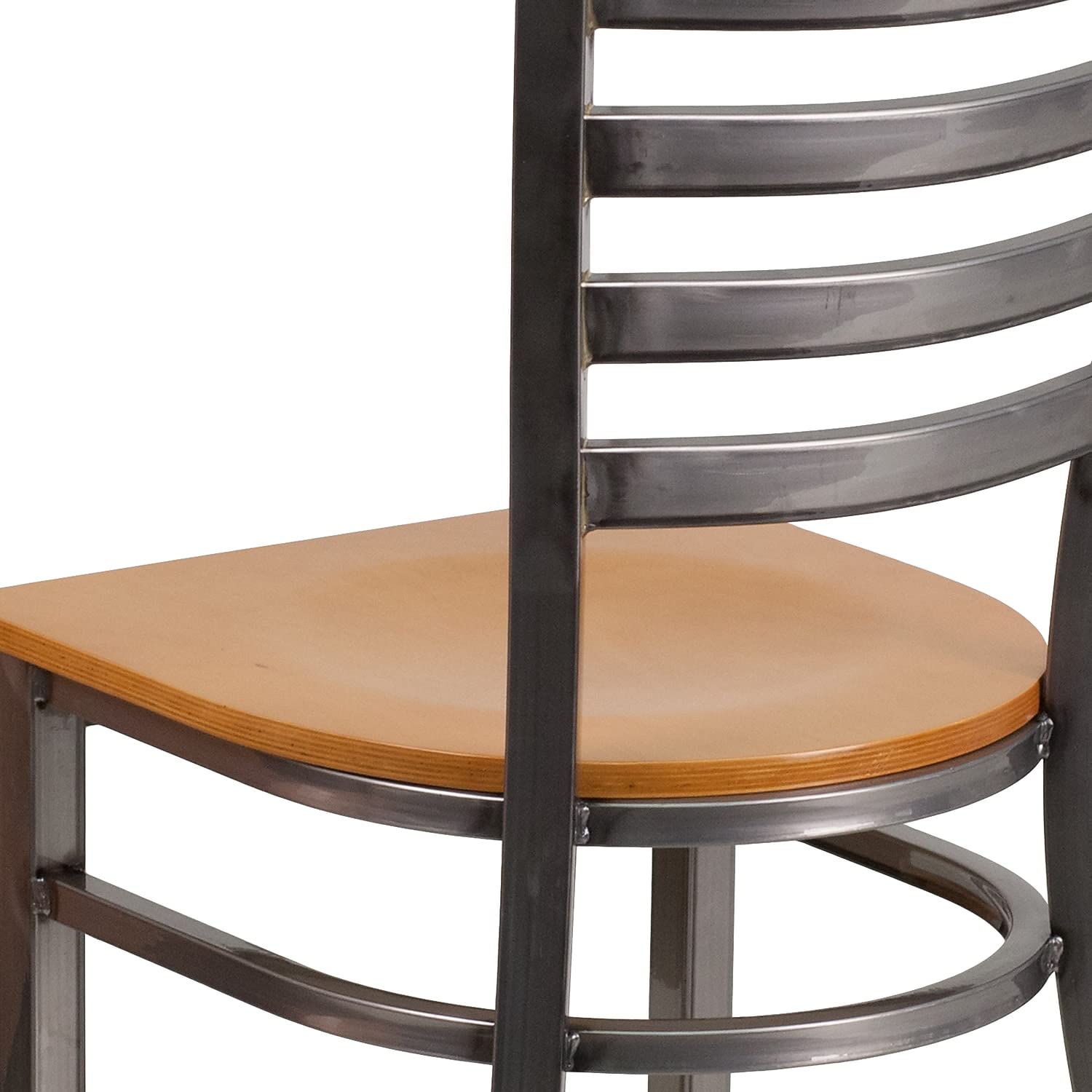 Flash Furniture HERCULES Series Clear Coated Ladder Back Metal Restaurant Chair with Natural Wood Seat - Commercial Dining, Kitchen, Bar & Cafe Use - Durable Stackable Chairs for Restaurants & Home