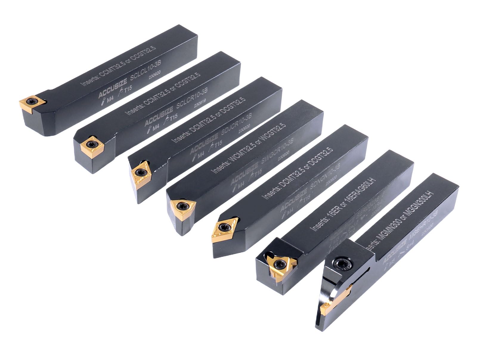 Accusize Industrial Tools 5/8'' Shank 7-Piece Indexable Carbide Turning Tool Set in Fitted Box (2387-2005) - Perfect for Lathe Turning, Metalworking & Machining Projects