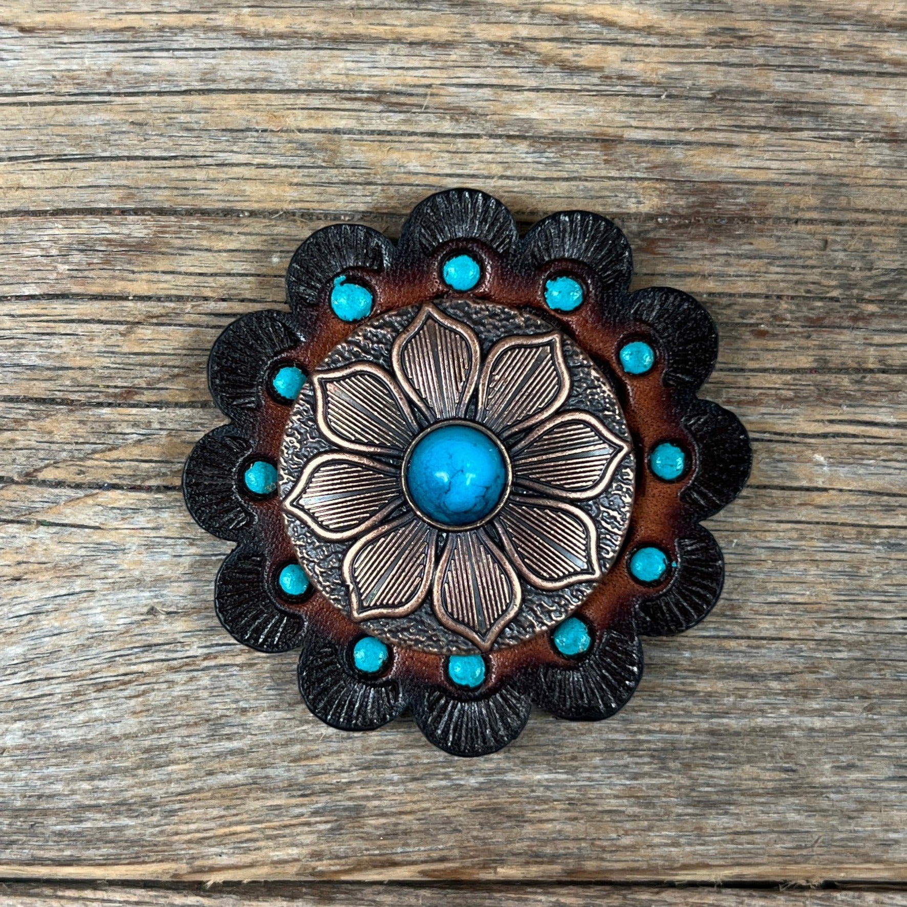 Western Style Copper Sunflower Concho Belt Buckle W205 - Perfect for Cowboy Boots, Jeans & Western Fashion Accessories