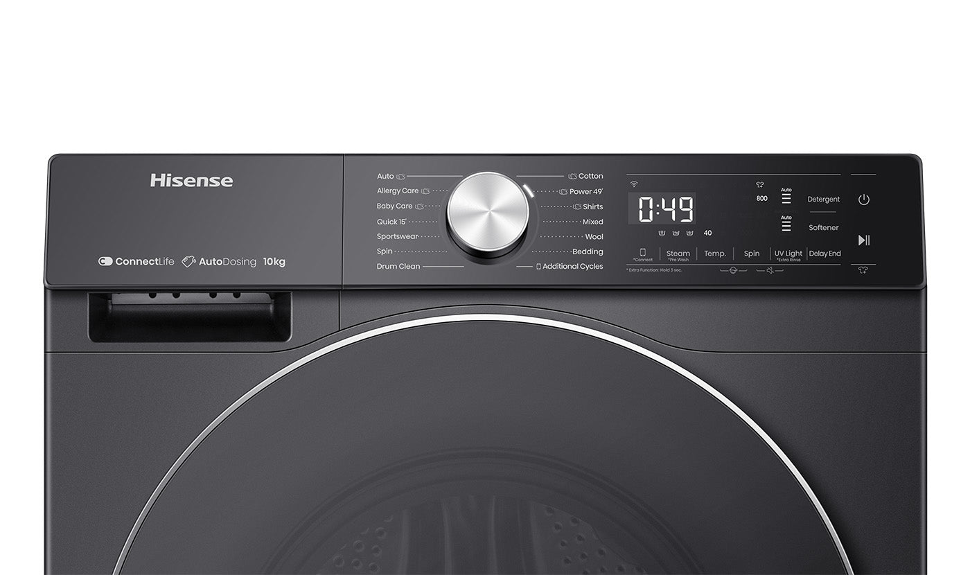 Hisense 10kg Series 7 Front Load Washing Machine - Energy Efficient, Quiet Operation, Large Capacity for Family Laundry - Perfect for Apartments & Homes (Charcoal Black HWFS1015AB)