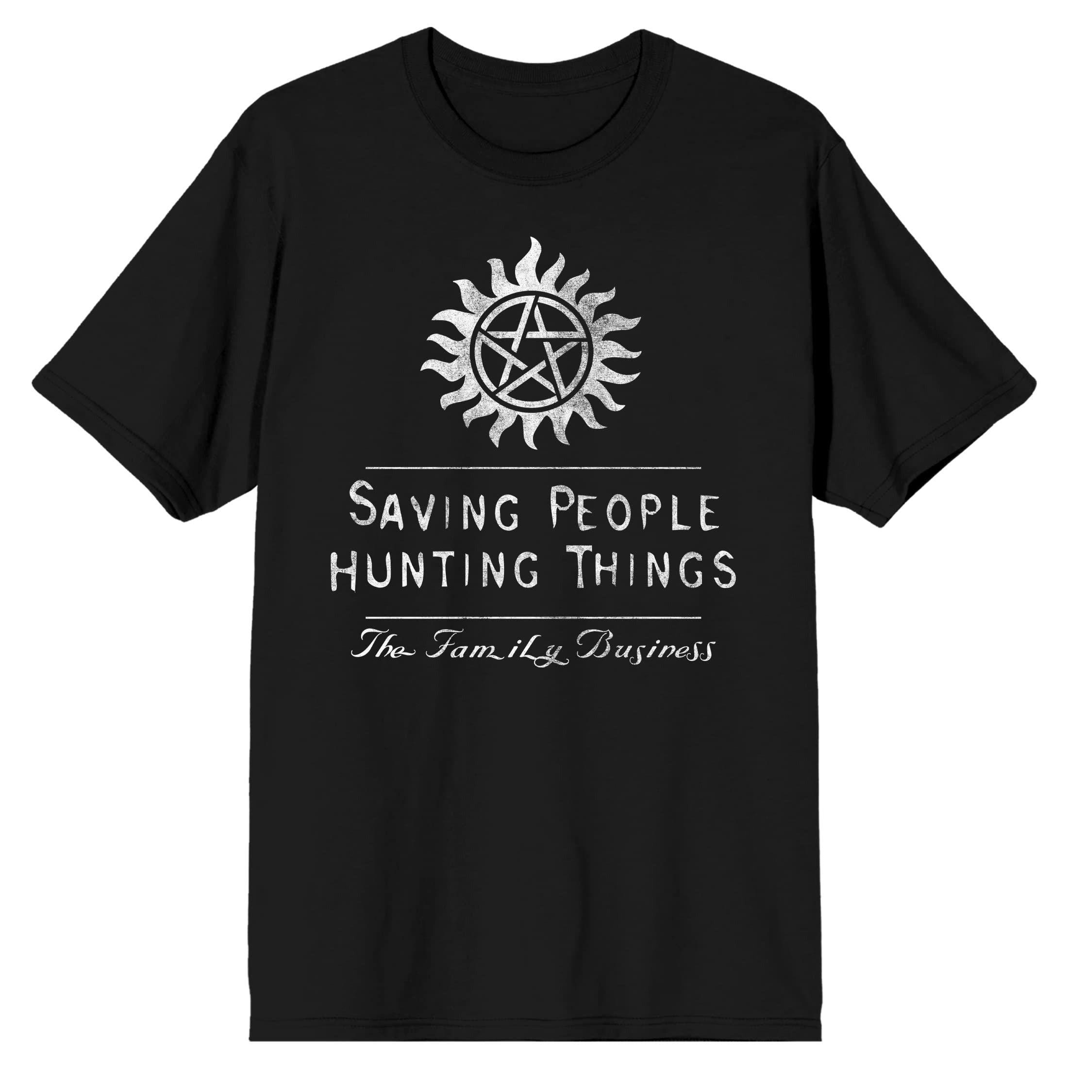 Supernatural Saving People Hunting Things Men's Black Graphic T-Shirt | TV Show Merchandise for Fans | Casual Wear & Cosplay