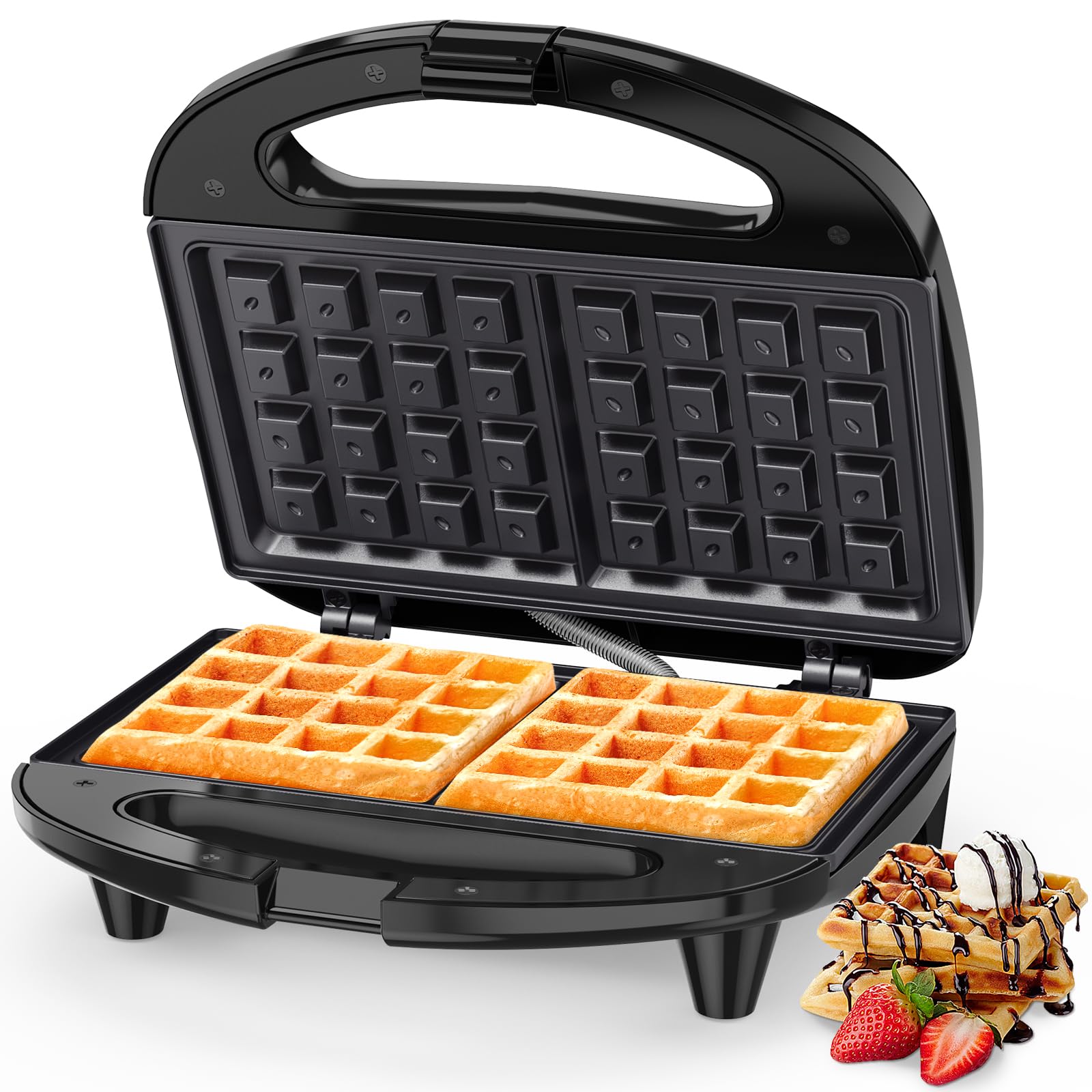 Non-Stick Belgian Waffle Maker - 2 Slice Waffle Iron with Indicator Lights, 750W, PFOA Free - Perfect for Breakfast, Brunch & Snacks - Ideal for Home, Office & Camping Use