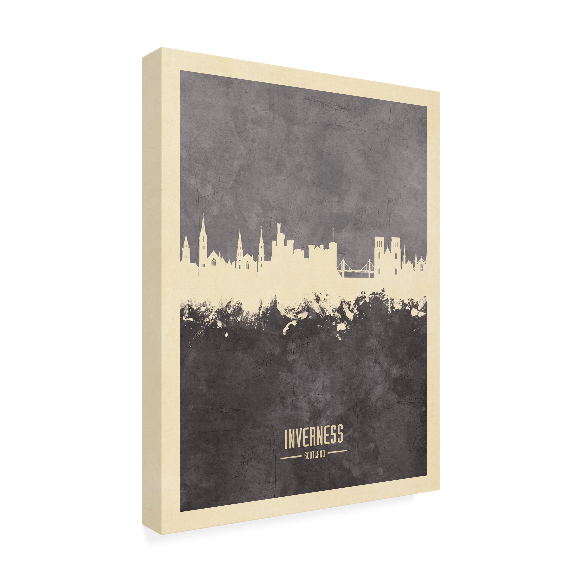 Michael Tompsett 'Inverness Scotland Skyline Gray' Canvas Wall Art Print - Modern Landscape Painting for Living Room, Bedroom & Office Decor