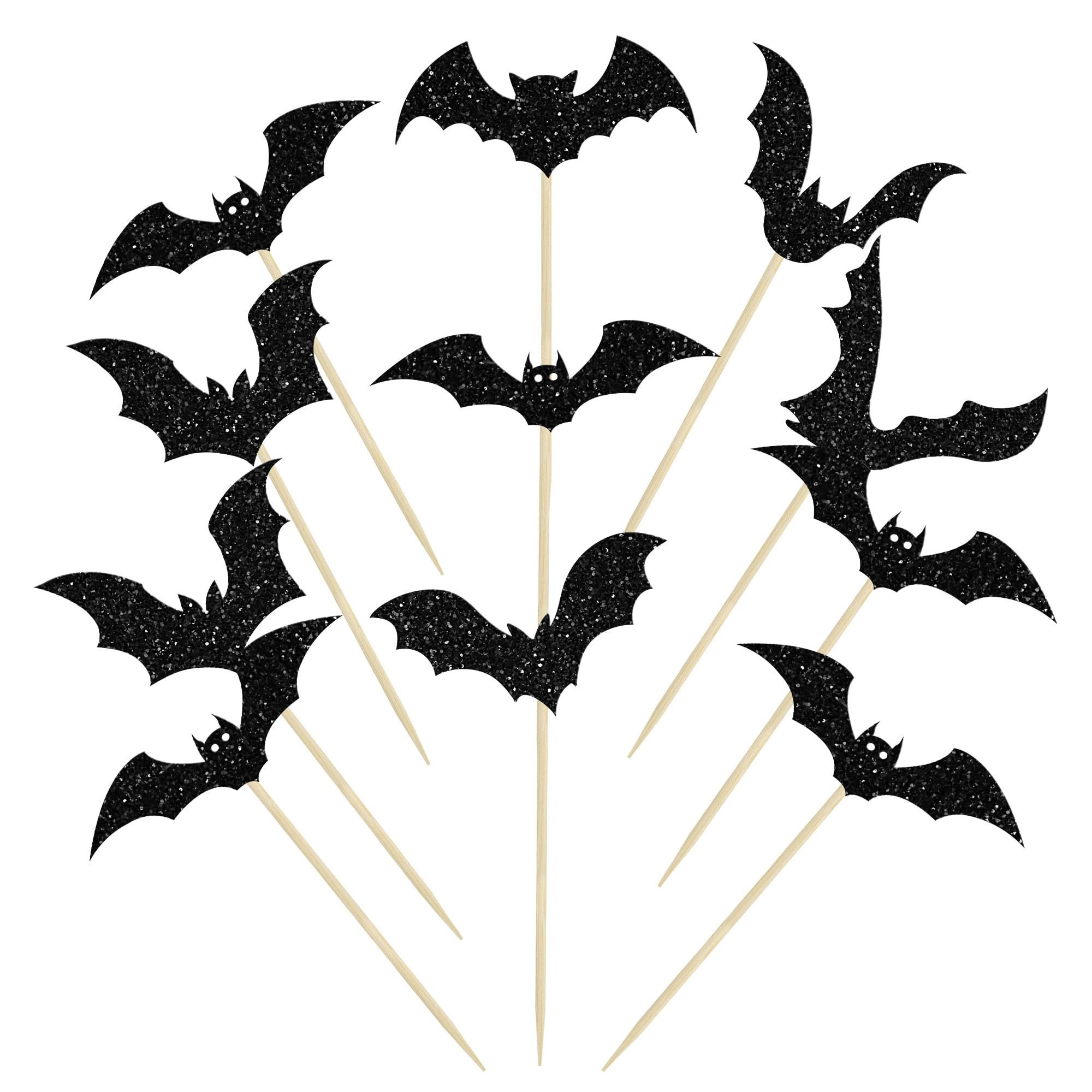 24Pcs Black Glitter Halloween Bat Cupcake Toppers - Spooky Cake Decorations for Halloween Parties, Baby Showers & Kids Birthday Cakes - Perfect for Themed Desserts and Holiday Baking