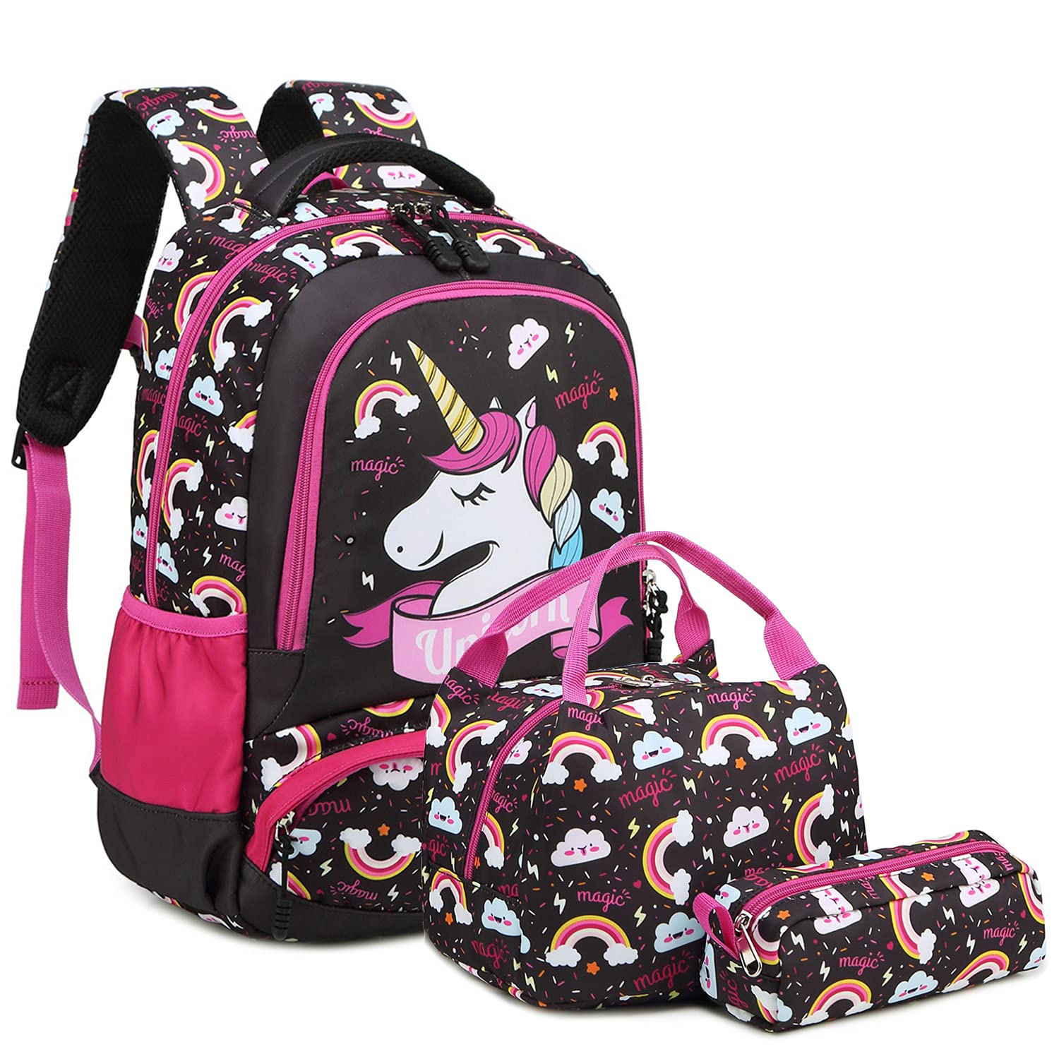 Cute Unicorn Backpack for Girls - Water Resistant Elementary School Bookbag Set with Pencil Case | Perfect for School, Travel & Daily Use