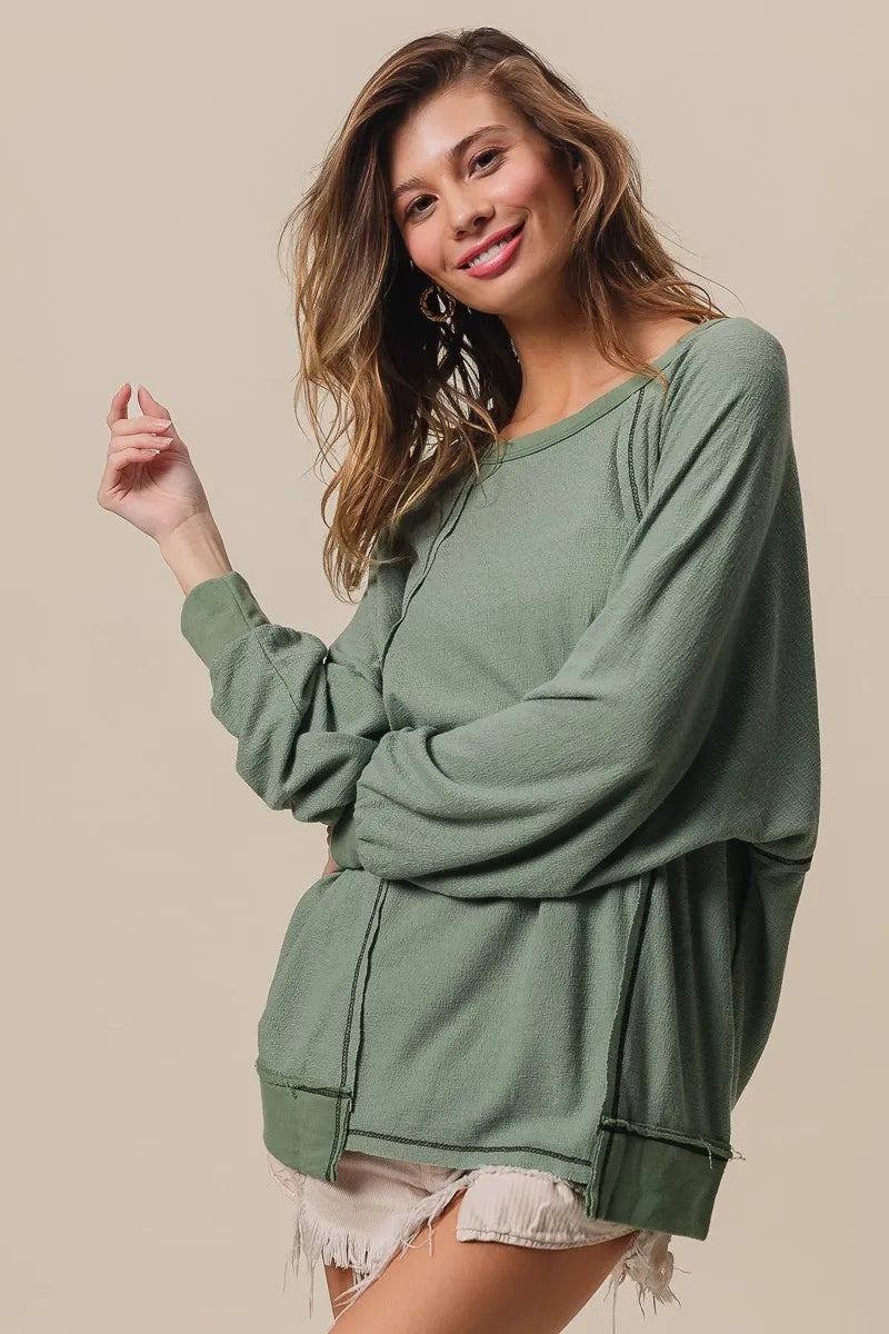 BiBi Cross Hatch Knit Women's Casual Top with Asymmetrical Hem - Perfect for Date Night, Office Wear & Weekend Outfits