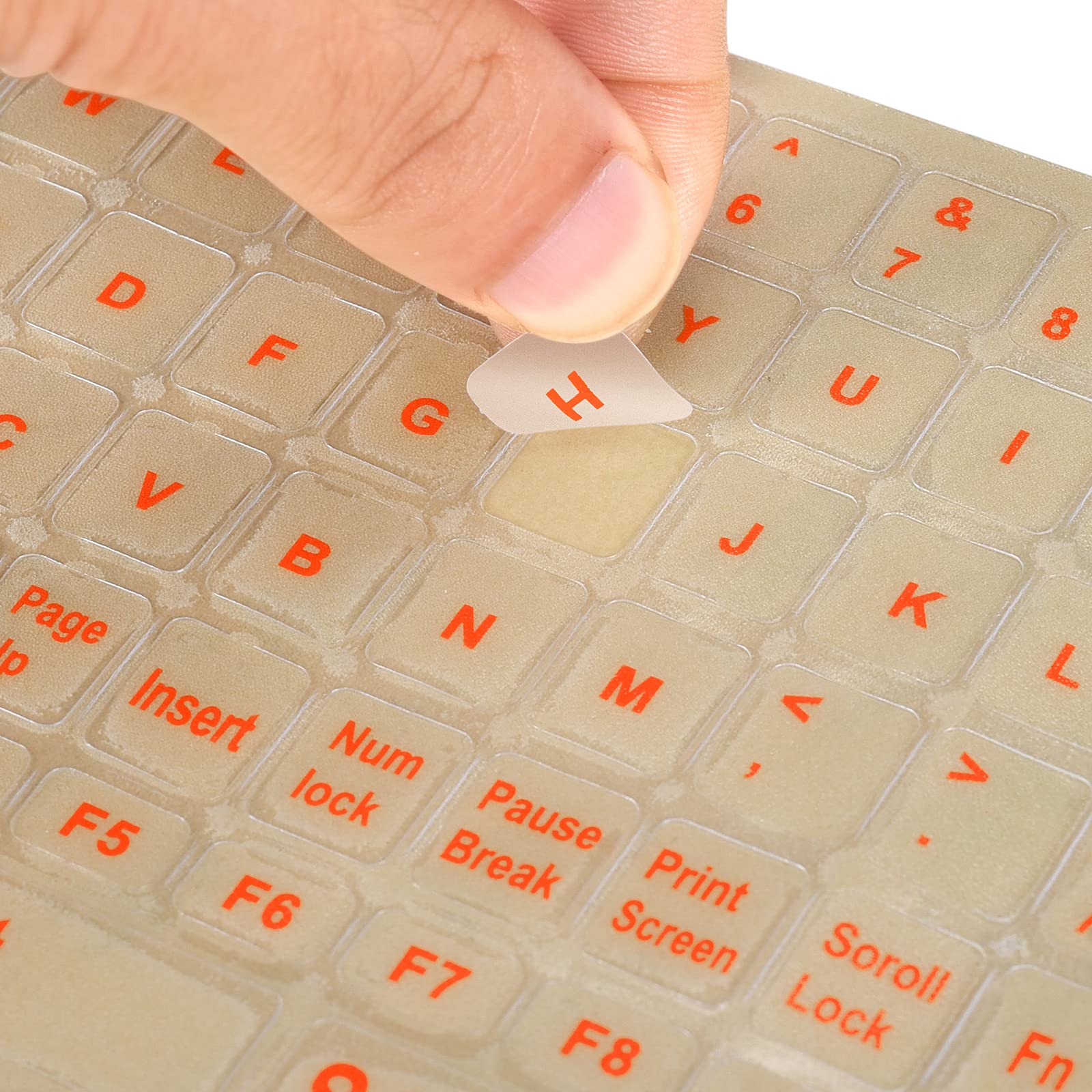 Universal English Keyboard Stickers - Transparent Background with Orange Lettering for Laptop, PC, Computer, Notebook, Desktop - Enhance Typing Efficiency in Office, Home, and Gaming Setups