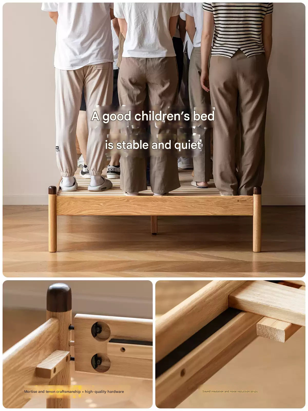 Solid Oak Wood Kids Bed - Sturdy & Safe Children's Bedroom Furniture for Toddlers & Teens - Perfect for Bedrooms, Daycare, and Guest Rooms