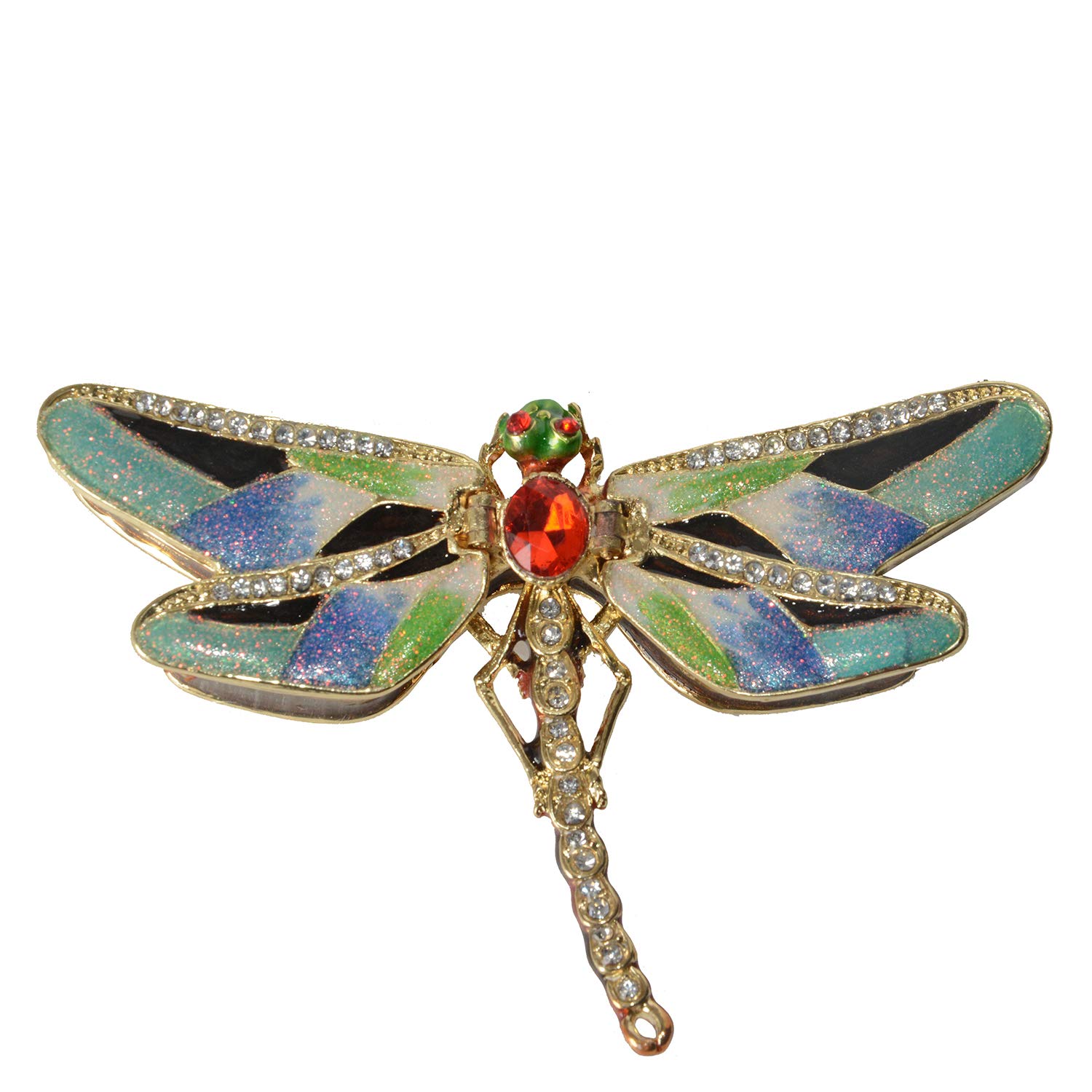 Hand Painted Enameled Dragonfly Trinket Box with Crystals - Jeweled Keepsake Box for Jewelry Storage, Home Decor & Unique Gift Ideas for Women