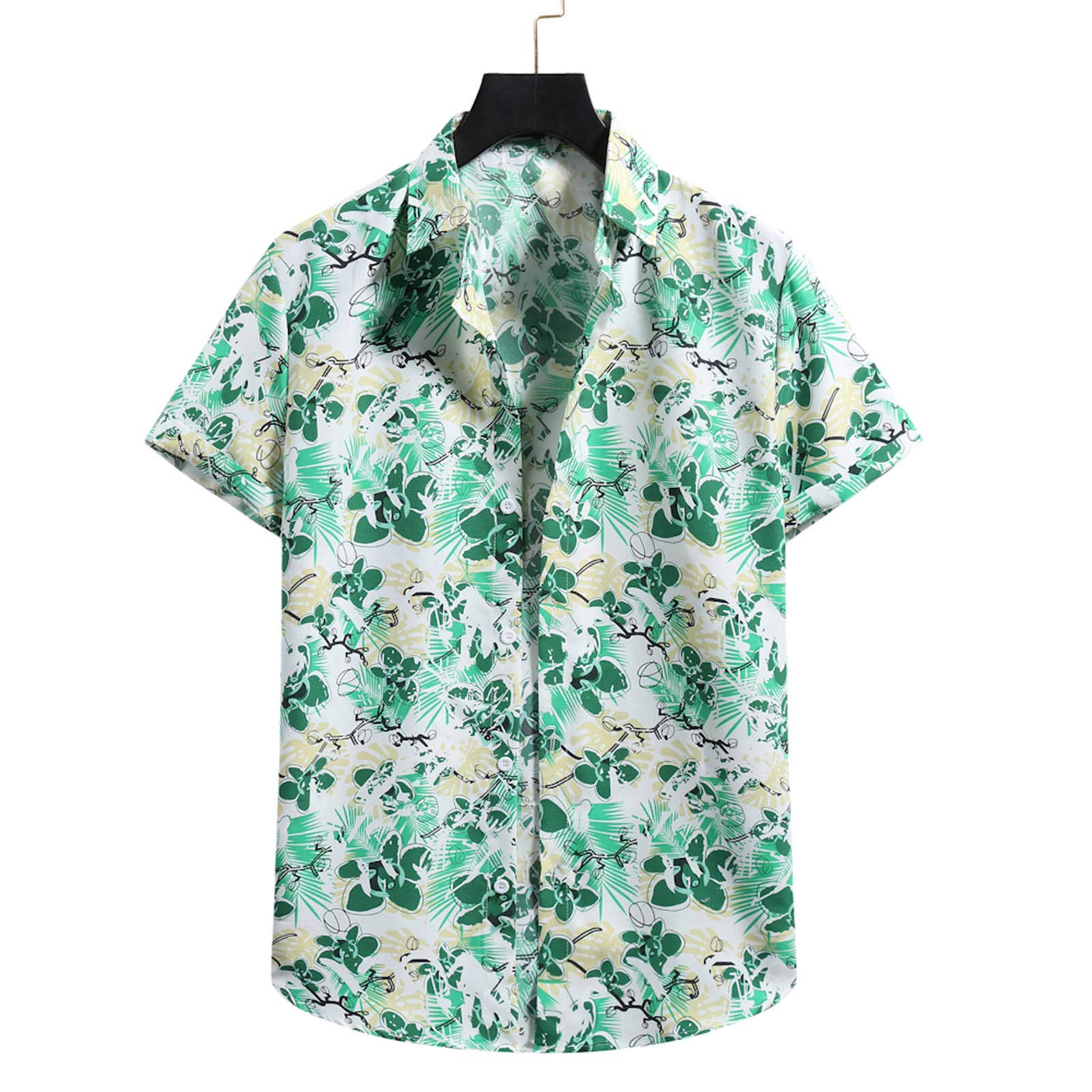 Floral Print Short Sleeve Hawaiian Shirt for Men - Summer Beach Turtleneck Cardigan - Casual Vacation, Luau Party & Tropical Outfit