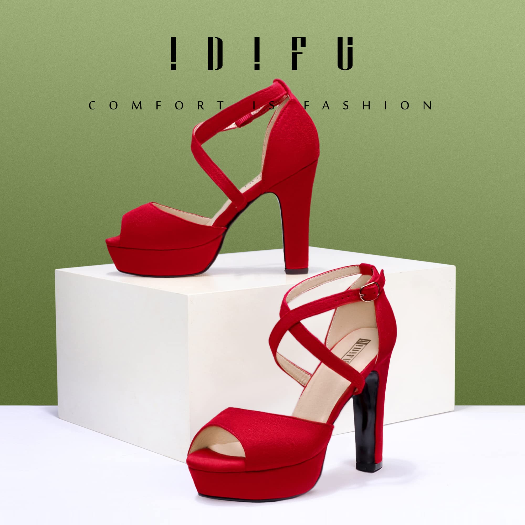 IDIFU Women's Chunky Heel Peep Toe Ankle Strap Sandals - Platform High Heels for Wedding, Party, Evening & Bridal Events | Comfortable Dress Shoes for Women