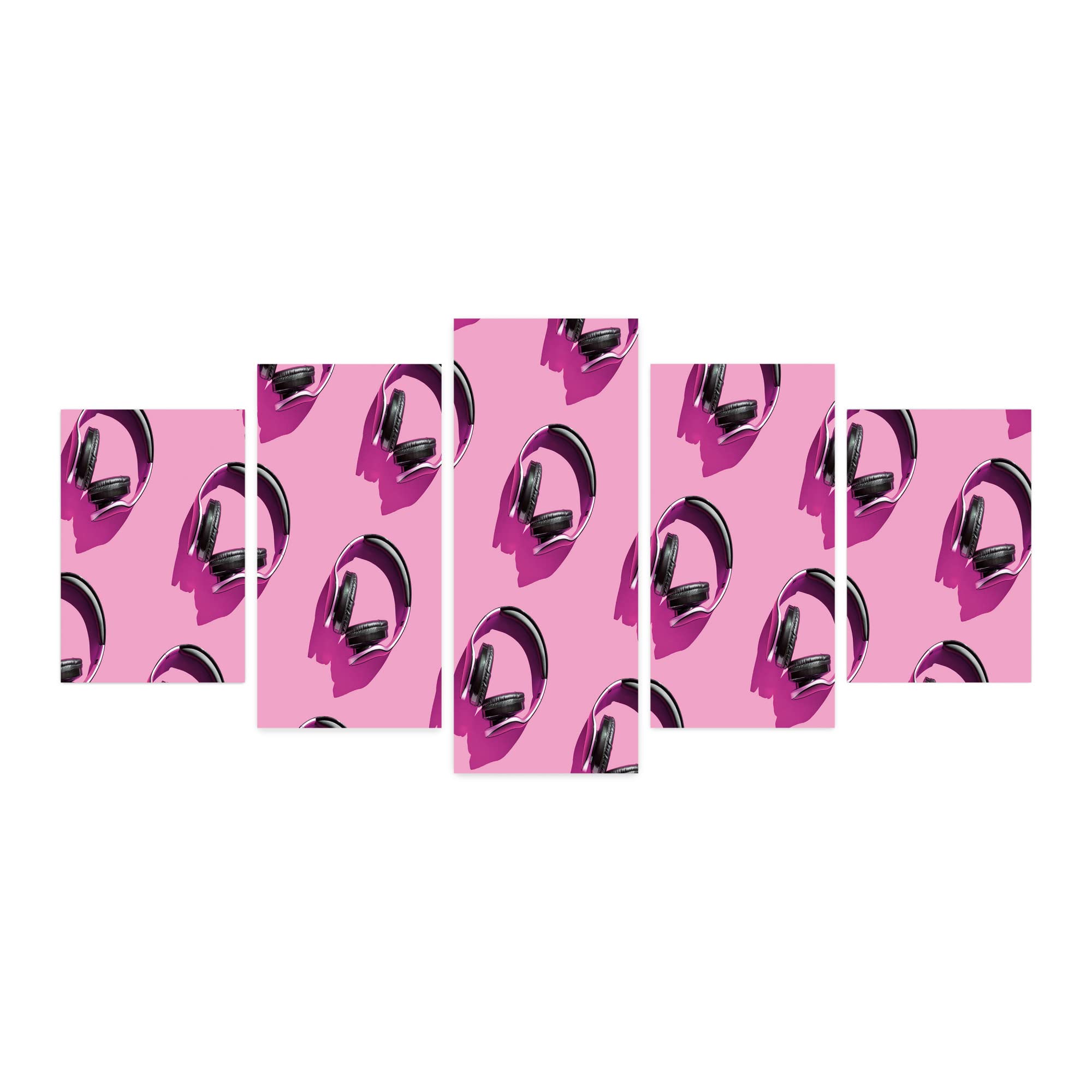 Ambesonne Music Themed 5-Panel Acrylic Glass Wall Art - Dark Grey Headphones Repetitive Pattern Modern Graphic Art - 60x30 Inches - Baby Pink & Dark Magenta - Perfect for Living Room, Bedroom & Dorm Decor - Great Gift for Music Lovers & College Students