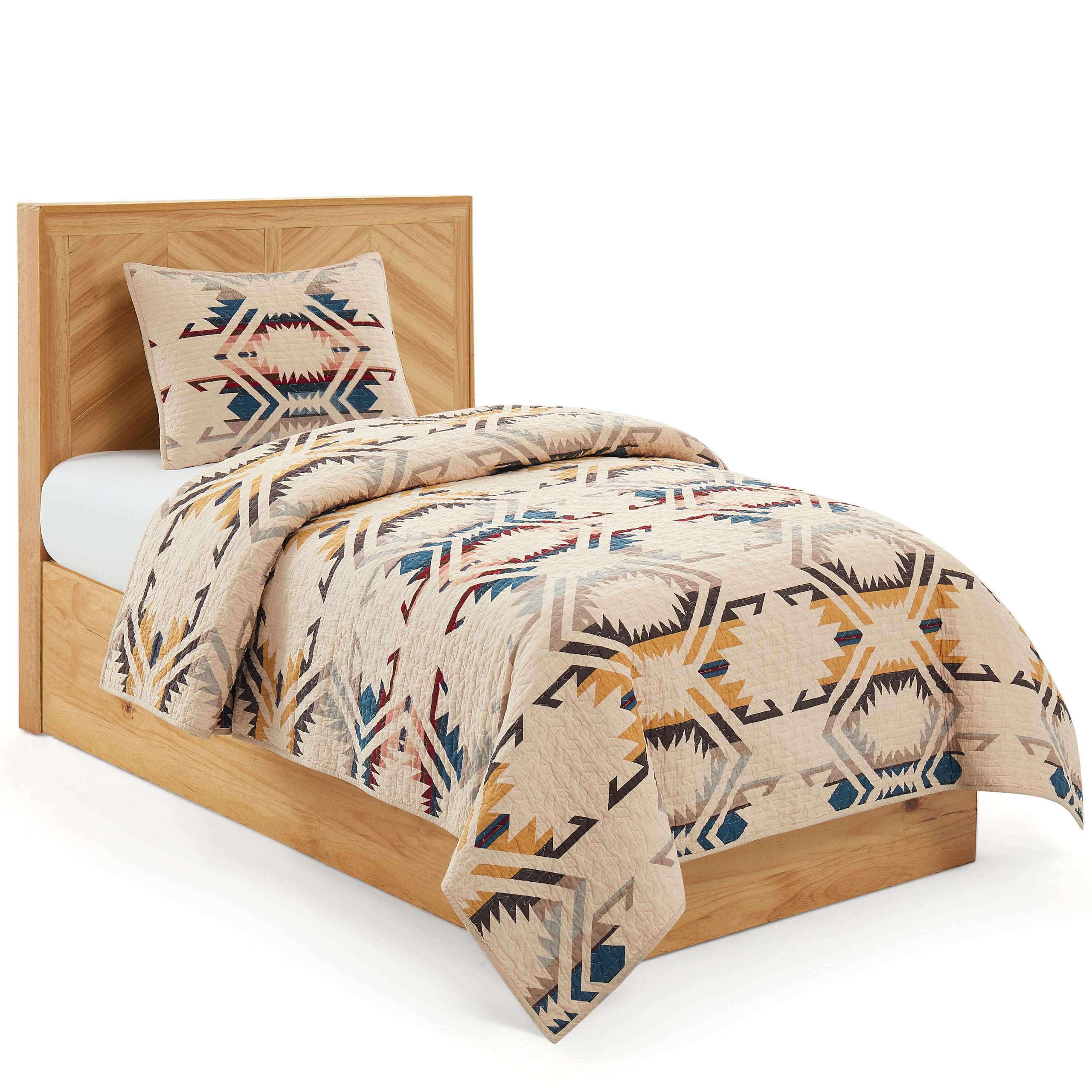 PENDLETON 37507 White Sands Twin XL Quilt Set - Breathable, Wrinkle Resistant Soft Cotton Rustic Printed Diamond Stitched Coverlet Blanket, Machine Washable 2-Piece Bedding for Guest Room, Dorm & Cozy Home Decor (Twin, Sandshell)